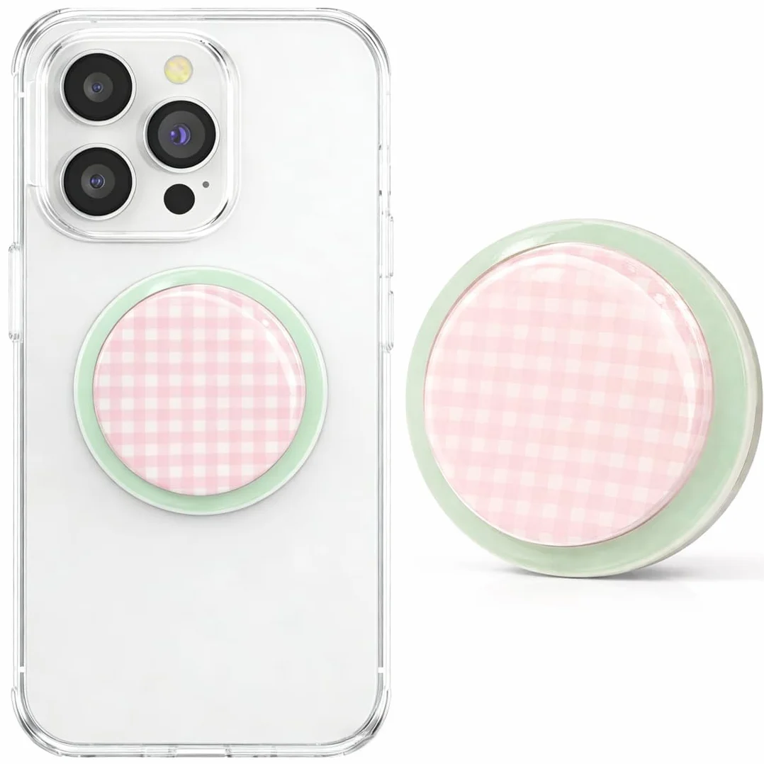 Supporto Magnetico per Kindle Paperwhite, Design a Quadri Rosa con Maniglia Pieghevole, Compatibile con Smartphone, Tablet