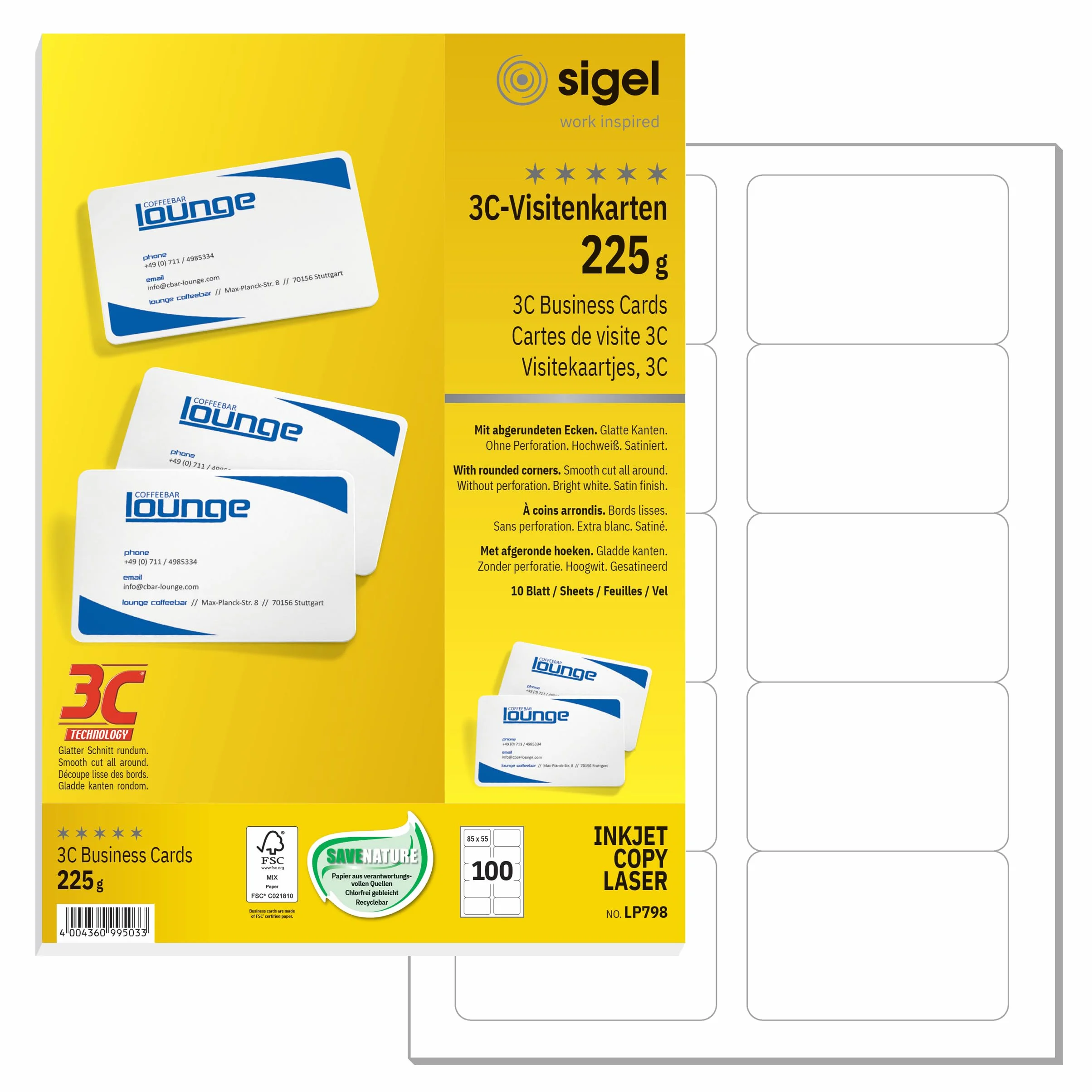 SIGEL LP798 Biglietti da visita 3C 85x55 mm 225 g 100 pz bianco