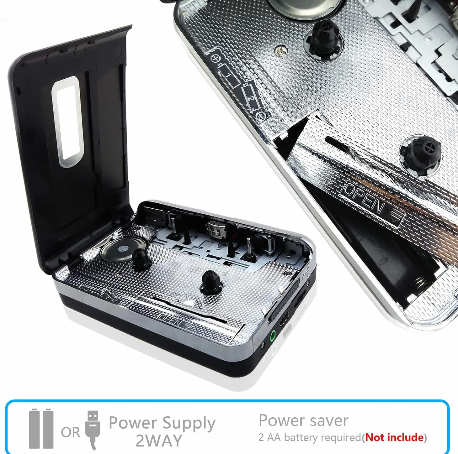 Registratore a Cassetta Portatile con Salvataggio MP3 USB Argento