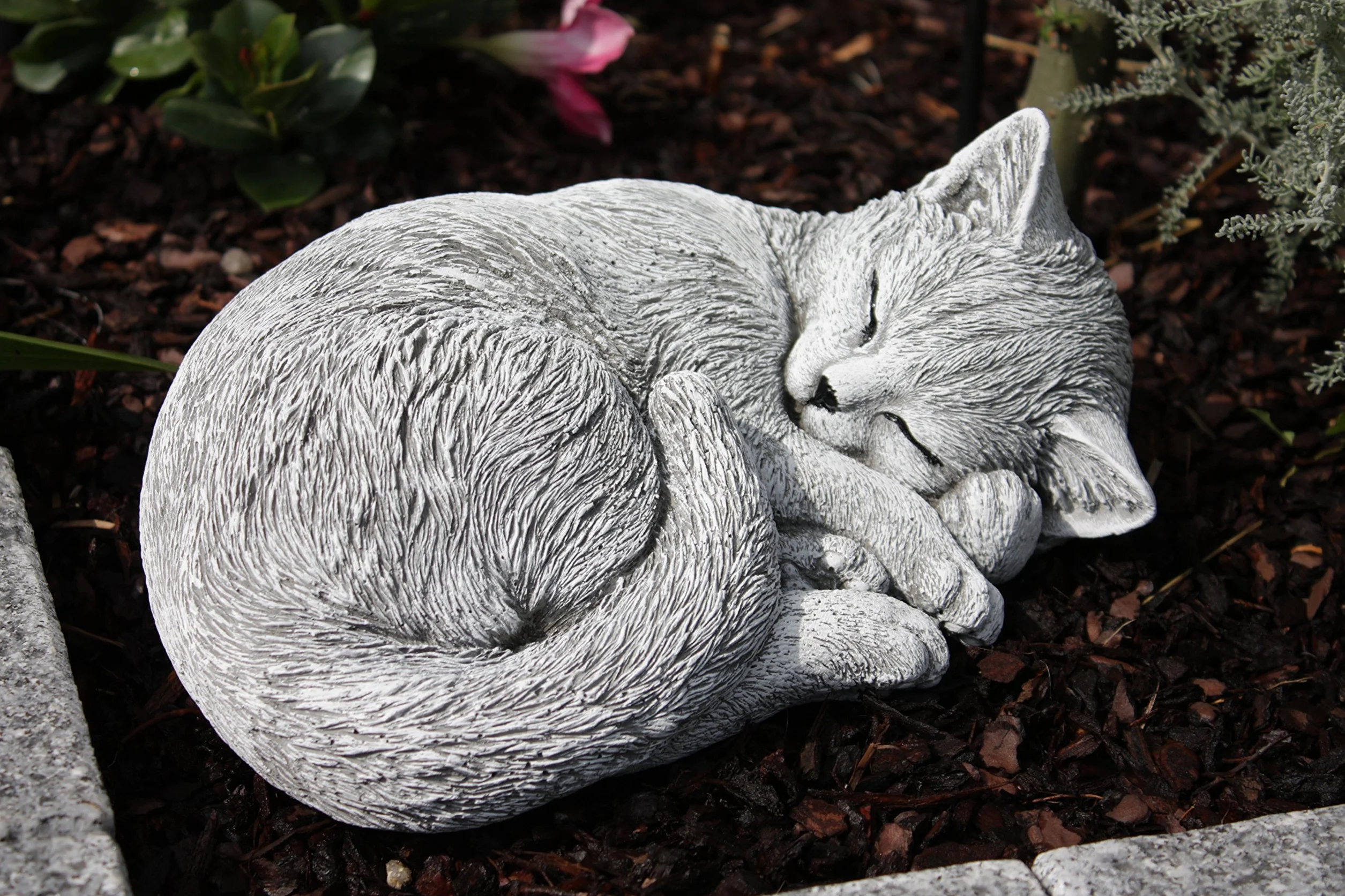 stoneandstyle Statua Scultura Gatto felino Che Dorme, Fatto a Mano, Resistente al Gelo