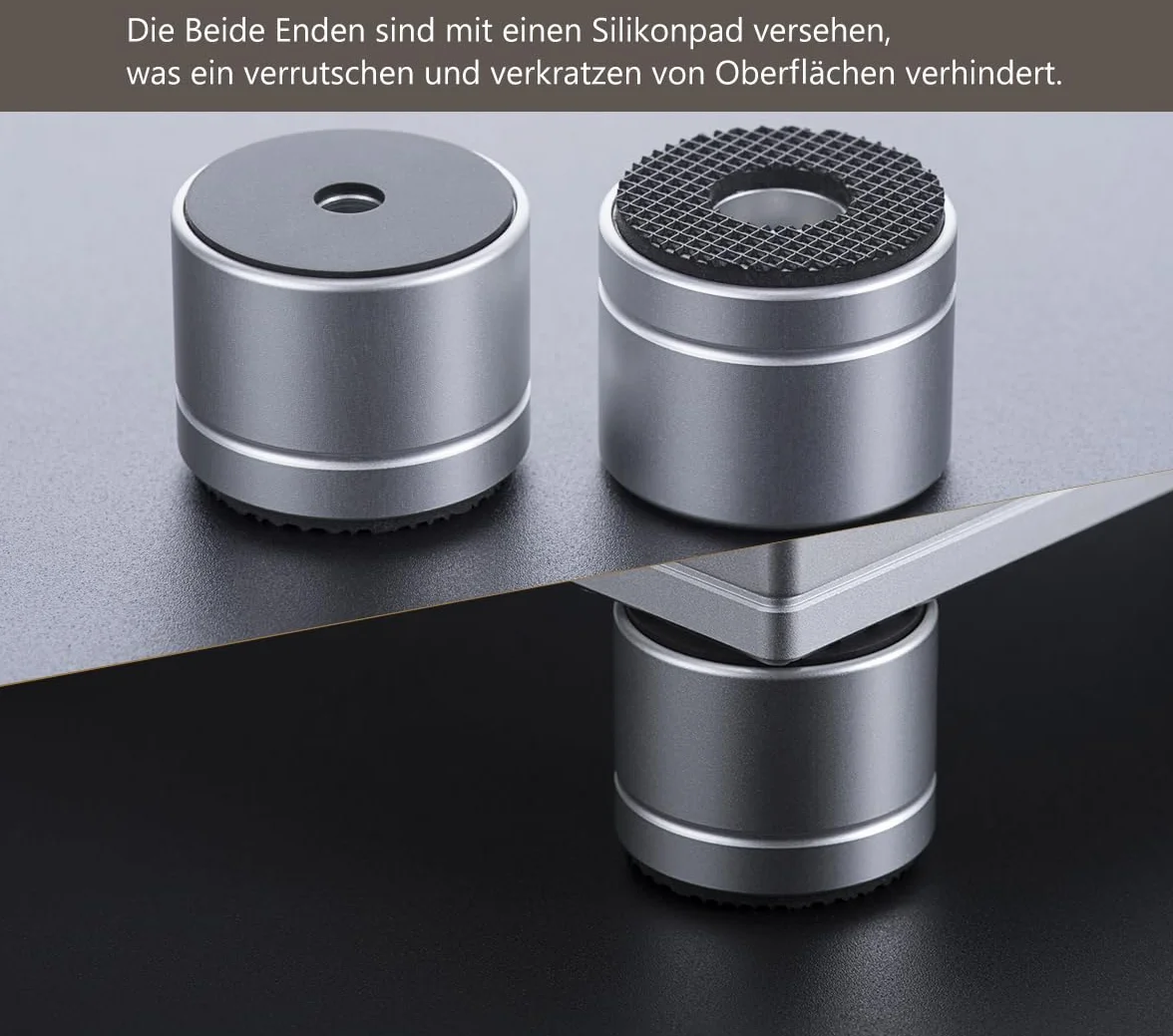Piedini in Alluminio per Apparecchiature HiFi 30 x 15mm Ammortizzanti per Altoparlanti Argento