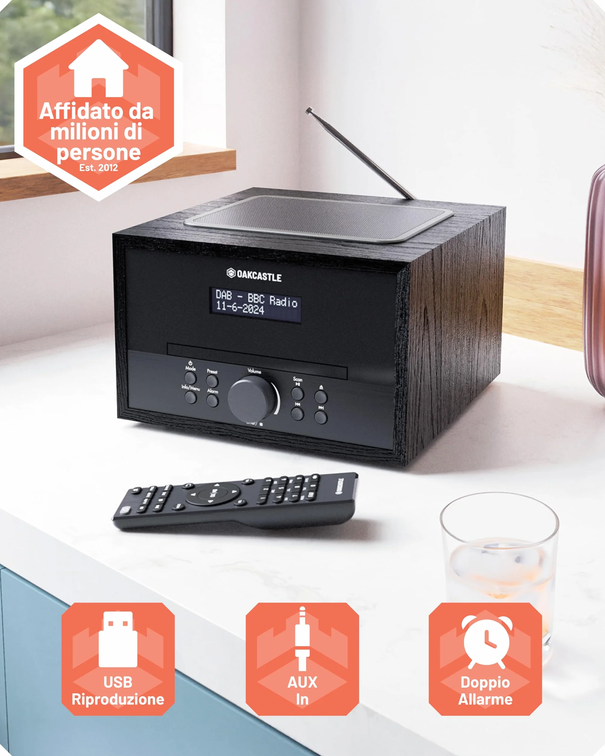 Oakcastle DAB400 Mini Impianto Stereo Hi-Fi 40W Radio DAB/DAB+ Bluetooth 5.0 Lettore CD
