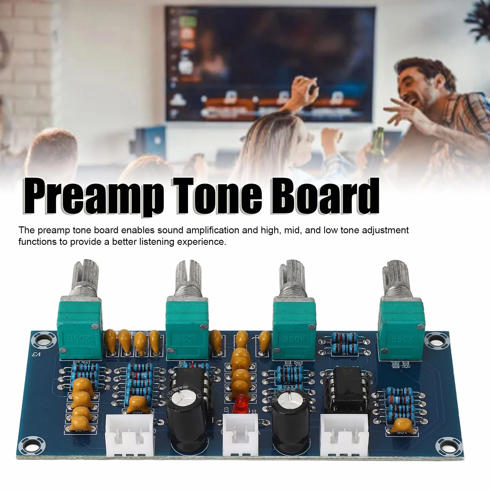 Preamplificatore a Doppio Canale NE5532 Regolazione Bassi Medio-Alti DC 12V-24V