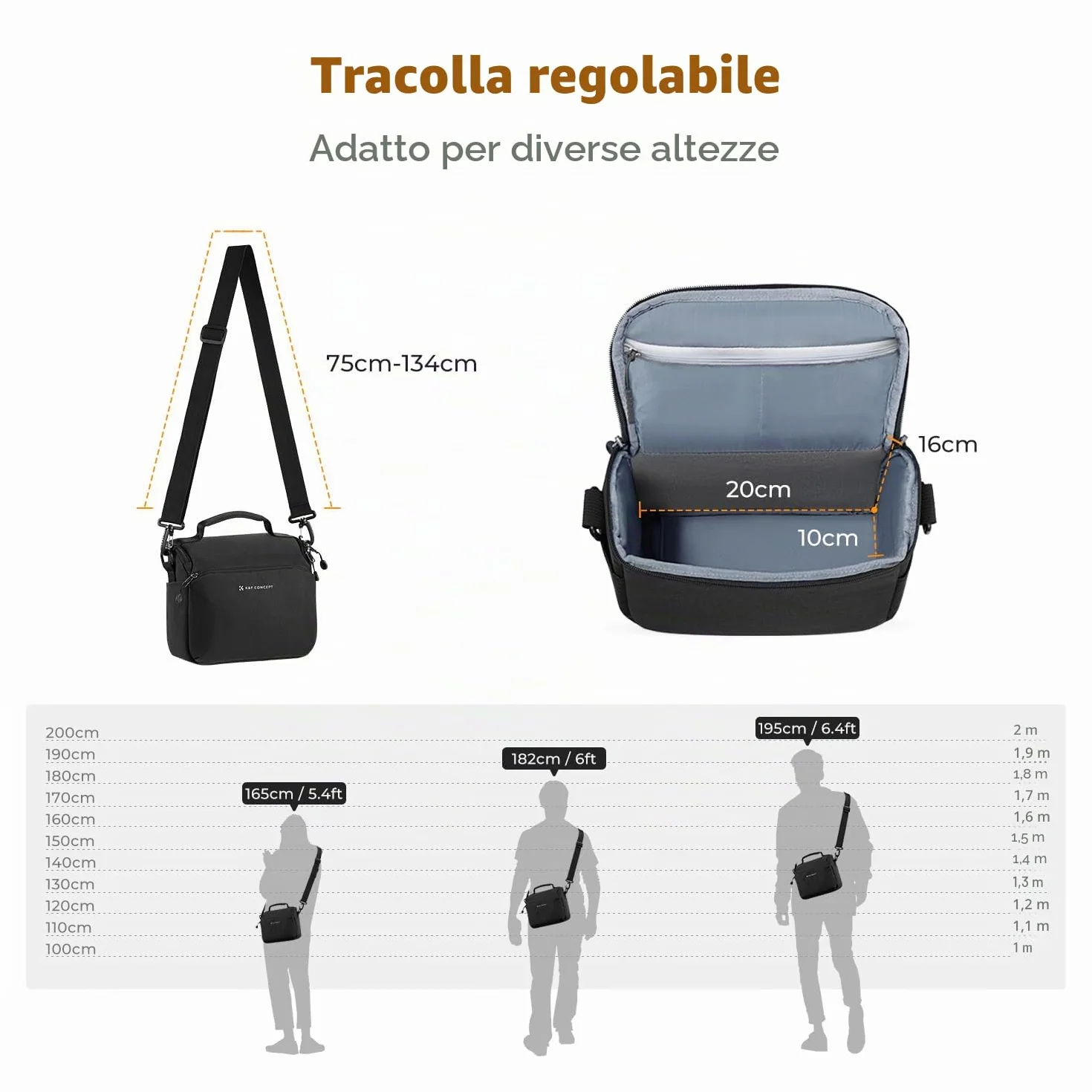 K&F CONCEPT Borsa per fotocamera a tracolla singola Crossbody Custodia compatta per DSLR SLR Mirrorless