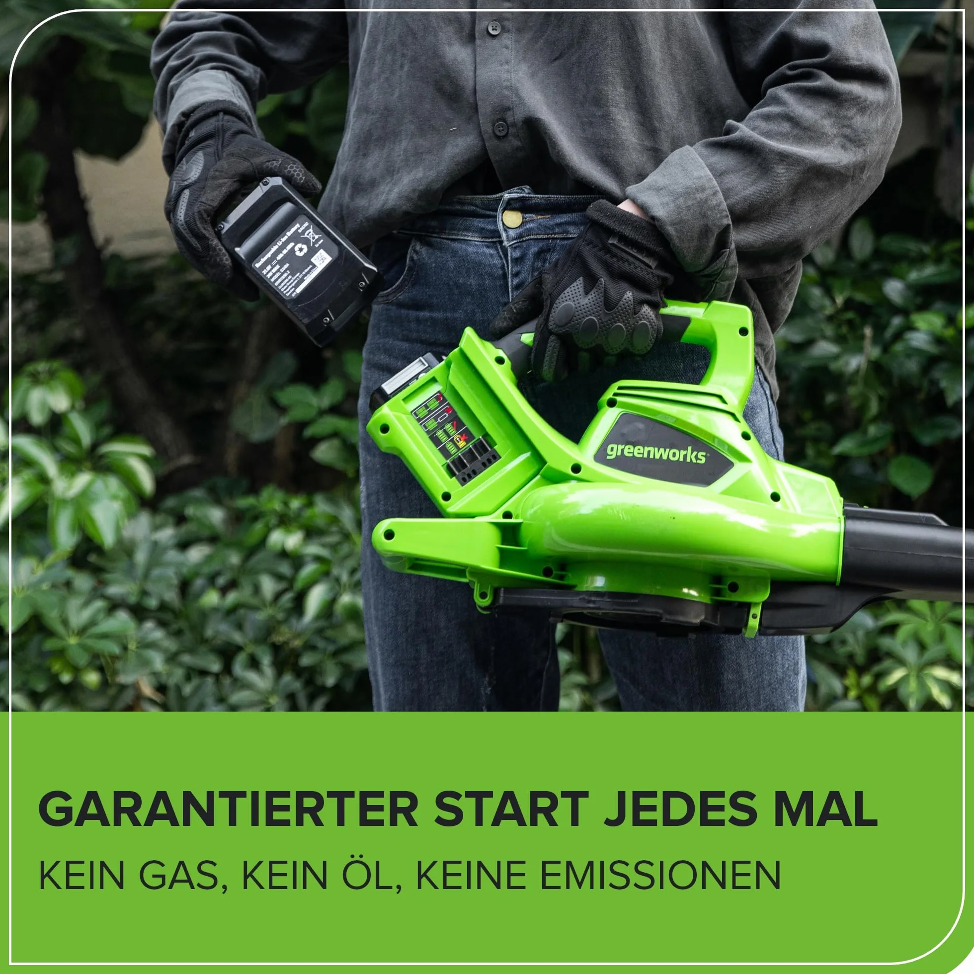 Greenworks 48V(24V x 2) Aspirafoglie Soffiatore a Batteria con Tracolla, Motore Brushless, 322km/h, 9m³/min, Sacco di Raccolta 45L, 2 4Ah Batterie, e Caricabatterie, Garanzia 3 Anni GD24X2BVK4X
