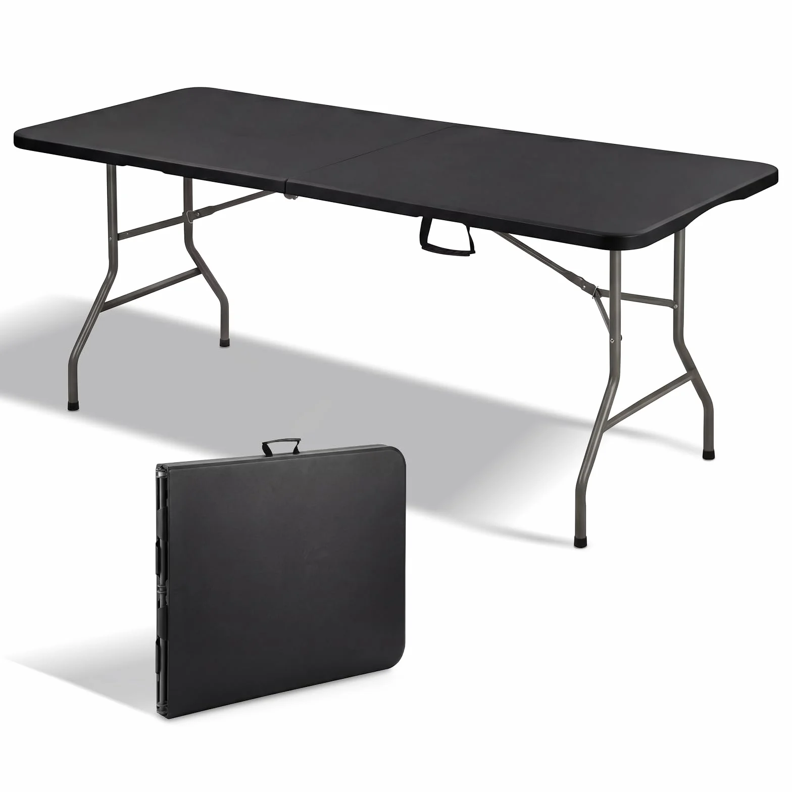 TEENO Tavolo pieghevole 180 x 74 x 74 cm | rettangolare nero | tavolo pieghevole esterno 6 oro 8 posti | con serratura di sicurezza | HDPE | tavolo da giardino pieghevole perfetto per credenze, feste