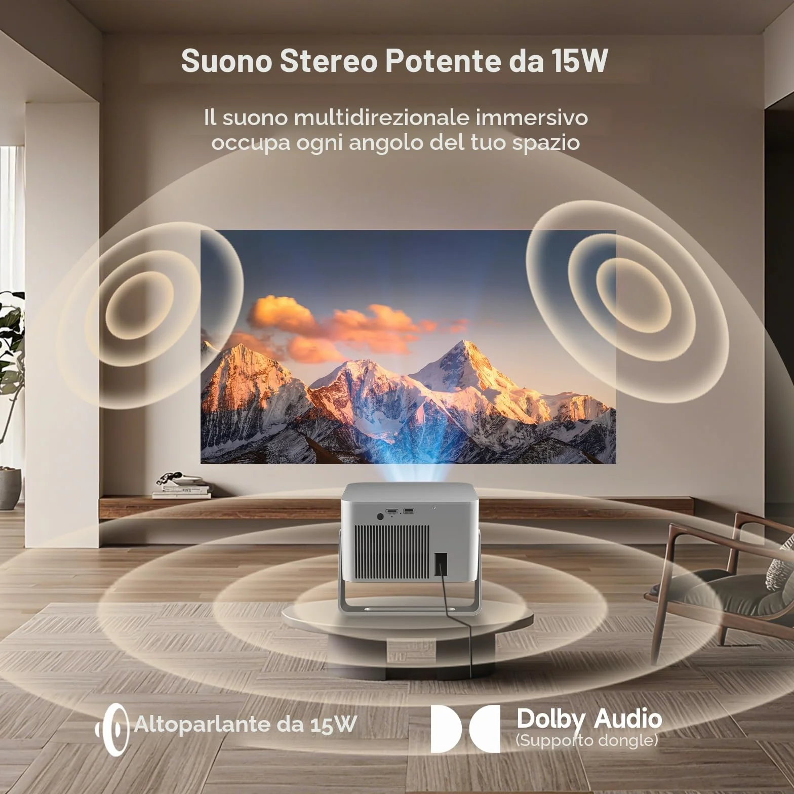 Proiettore 4K HY350GT Full HD 1080P 650 ANSI Autofocus Correzione Trapezoidale Automatica WiFi 5 BT 5.1 Altoparlante 15W Dolby Audio