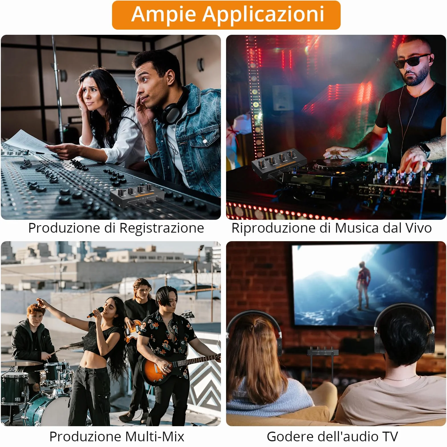 Neoteck Amplificatore per Cuffie 4 Canali Stereo Audio Mono/Stereo in Metallo con Cavo 3,5 mm