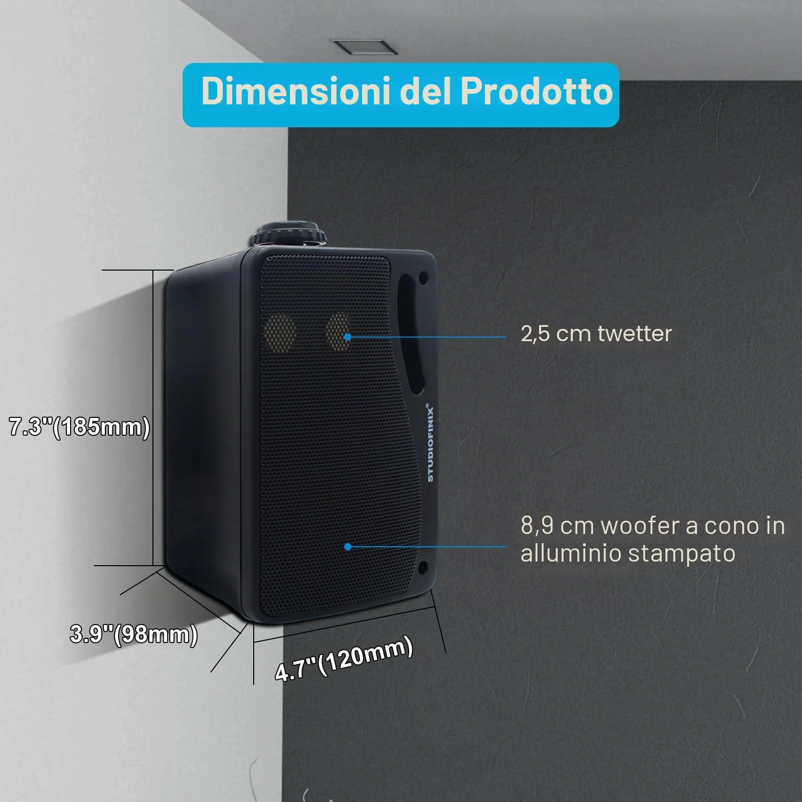 STUDIOFINIX Altoparlanti impermeabili per esterni 3,5 pollici 3 Way 200W Marine Wall Mount Speakers ABS Grill Black