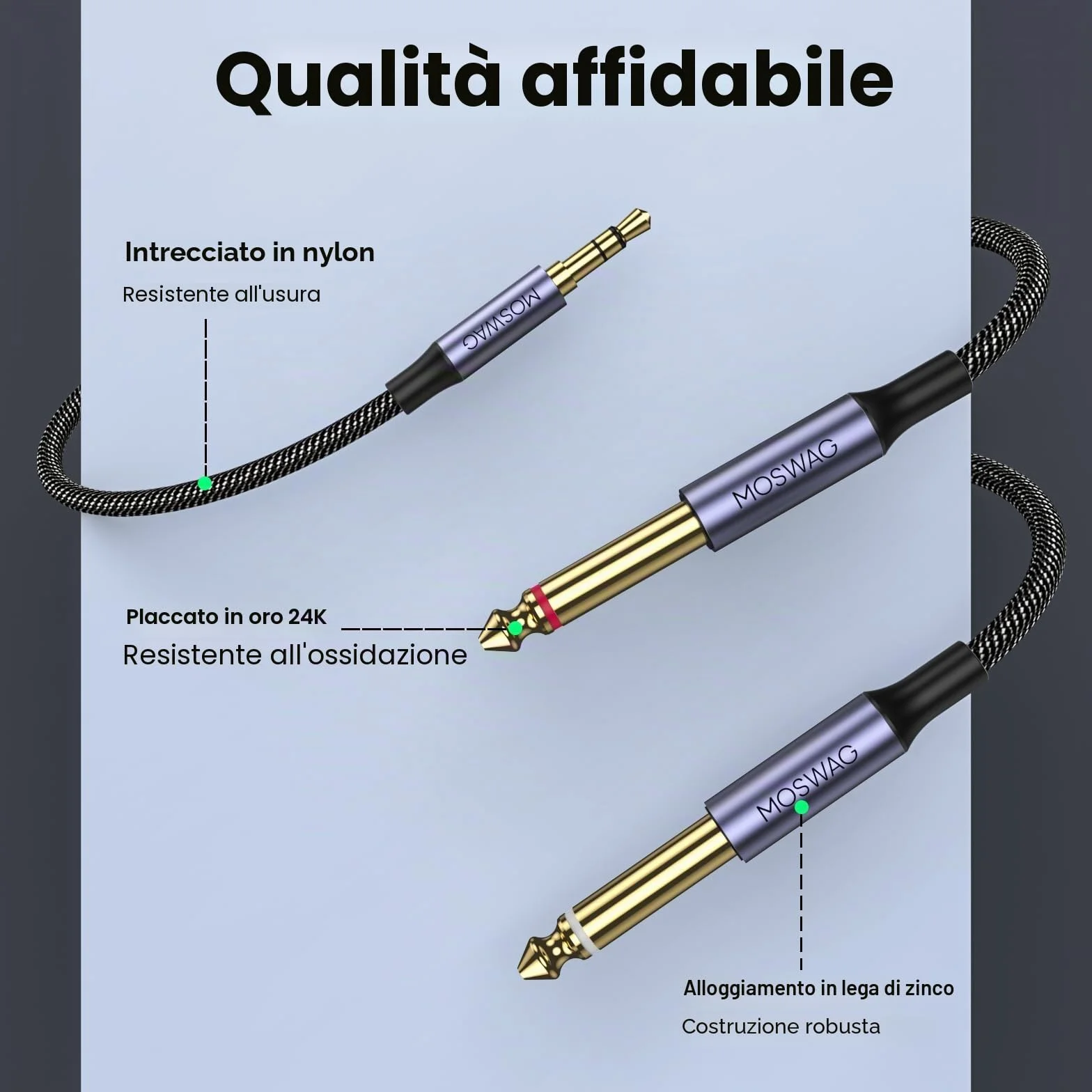 MOSWAG 6FT 3.5 mm to 2x 6.35 mm TRS TS Y Cable Splitter, Jack 3.5 to 2 Jack 6.35 for iPhone iPod Laptop Mixer