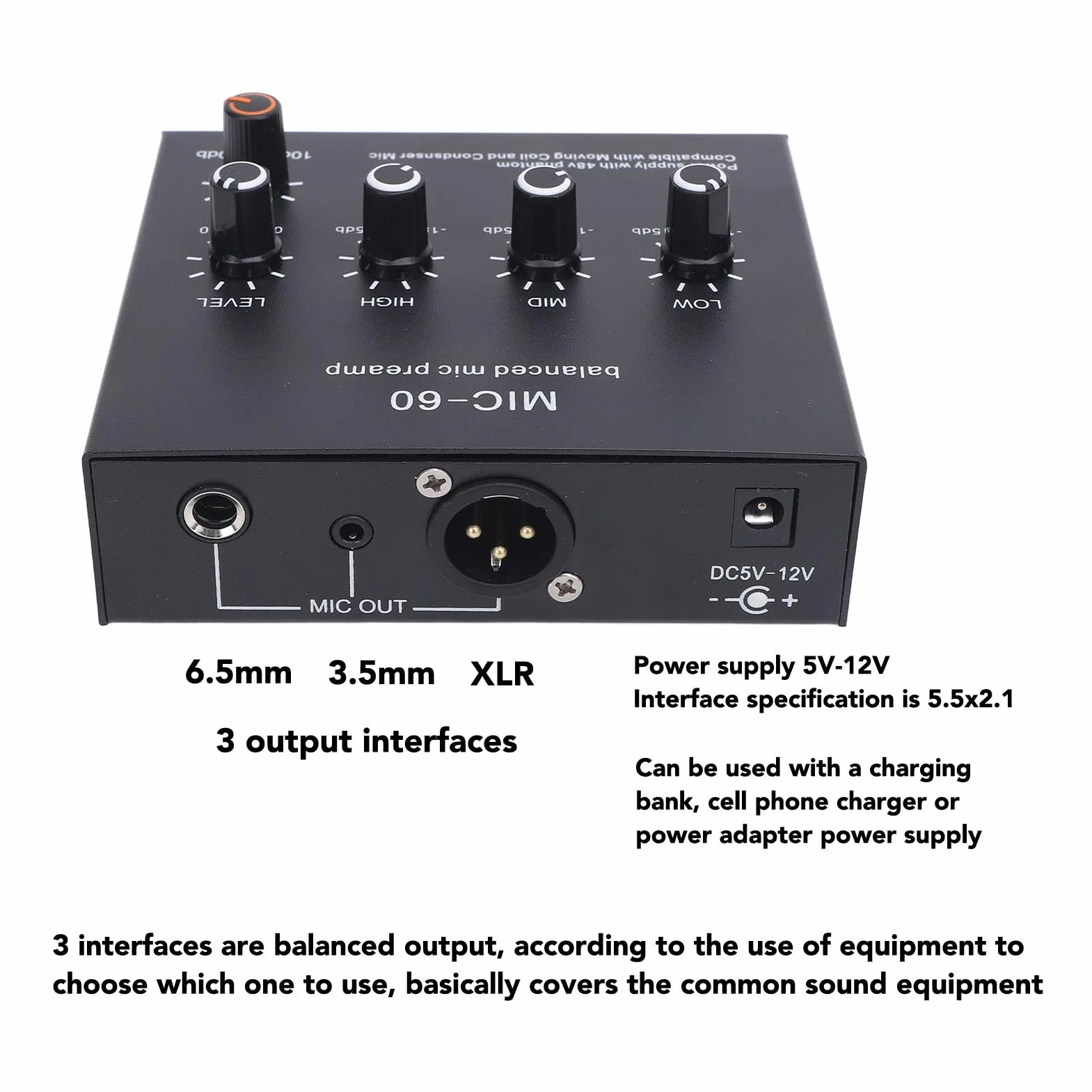 Preamplificatore Microfono XLR Ad Alto Guadagno, Mic Booster Dinamico e Condensatore per Registrazione Studio Streaming