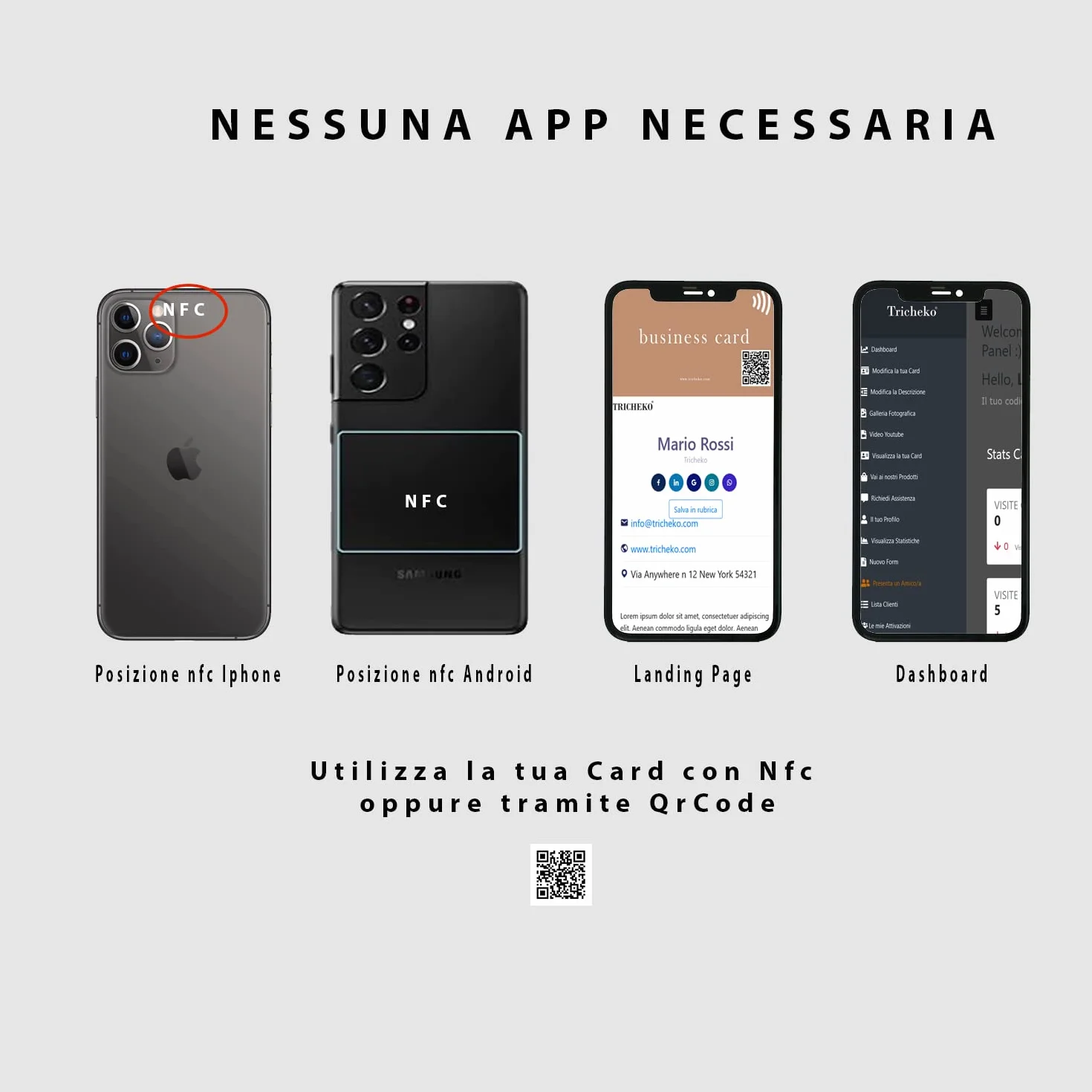 Biglietto da Visita Digitale NFC Contactless QR Code Personalizzato Prodotto in Italia Condivisione Istantanea Contatti Social Media