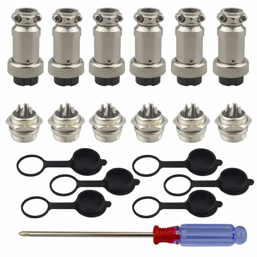 GX16 4-Pin Aviazione Spina Connettore 5A 16mm Maschio Femmina Metallo, 6 Set con Gomma Berretto e Cacciavite