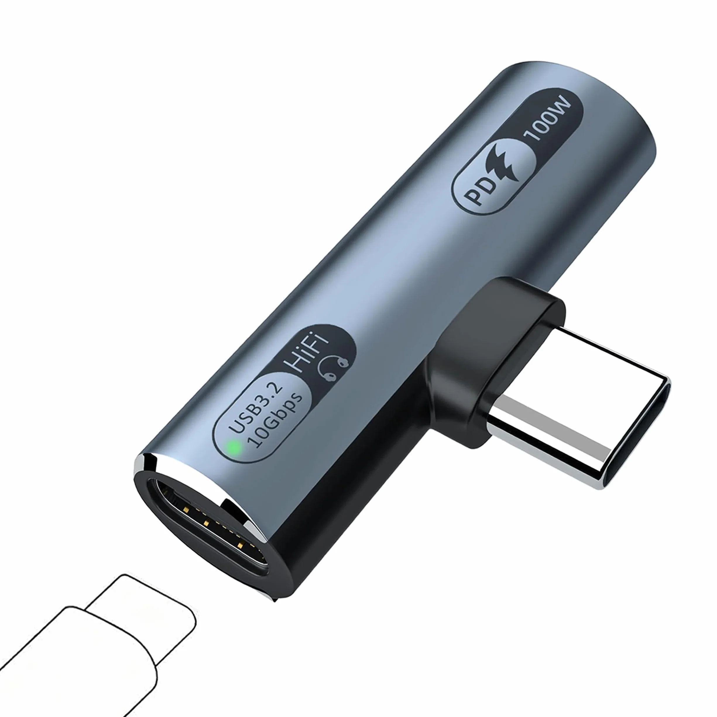 Adattatore USB-C 2 in 1 Audio e Ricarica Rapida 100W per Laptop Tablet Smartphone Grigio