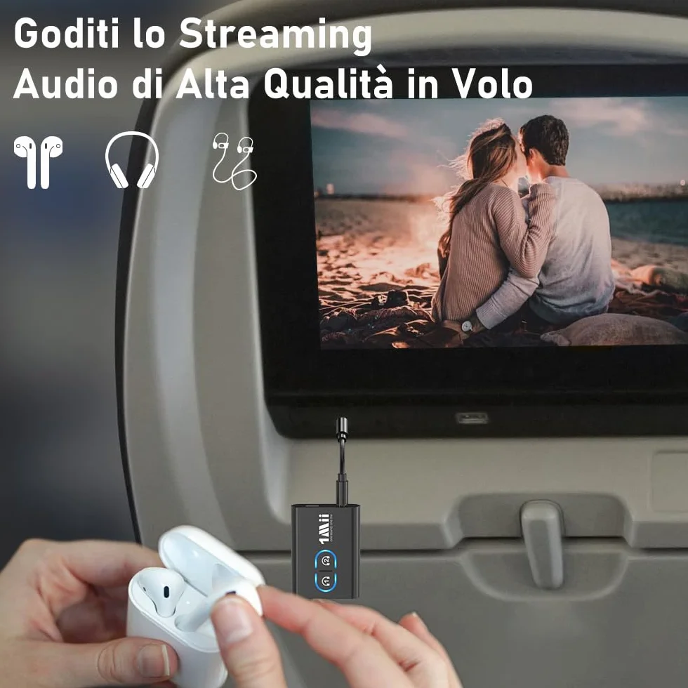 1Mii ML300 Bluetooth 5.3 Trasmettitore Ricevitore TV, Adattatore Aux 3.5mm, aptX Bassa Latenza, HD Audio, Batteria 12 Ore