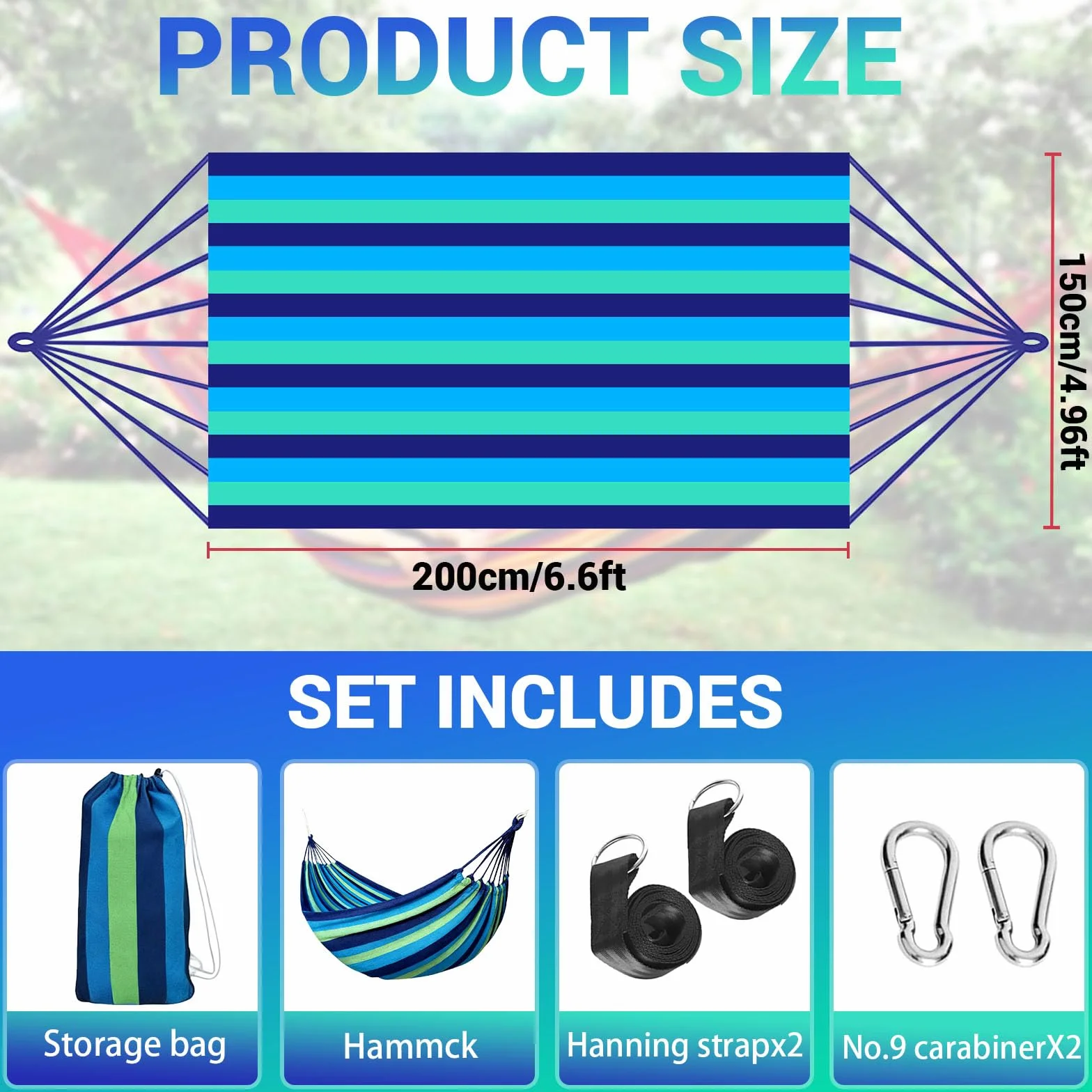 Amaca da Campeggio Doppia 200x150cm 250kg con Cinghie in Nylon e Moschettoni