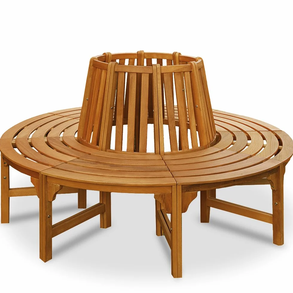 Casaria® Panchina da Giardino Resistente in Legno di Eucalipto Certificato FSC® Ø 190 cm Portata 160 kg per Seduta Panca da Esterno Rotonda Alberi