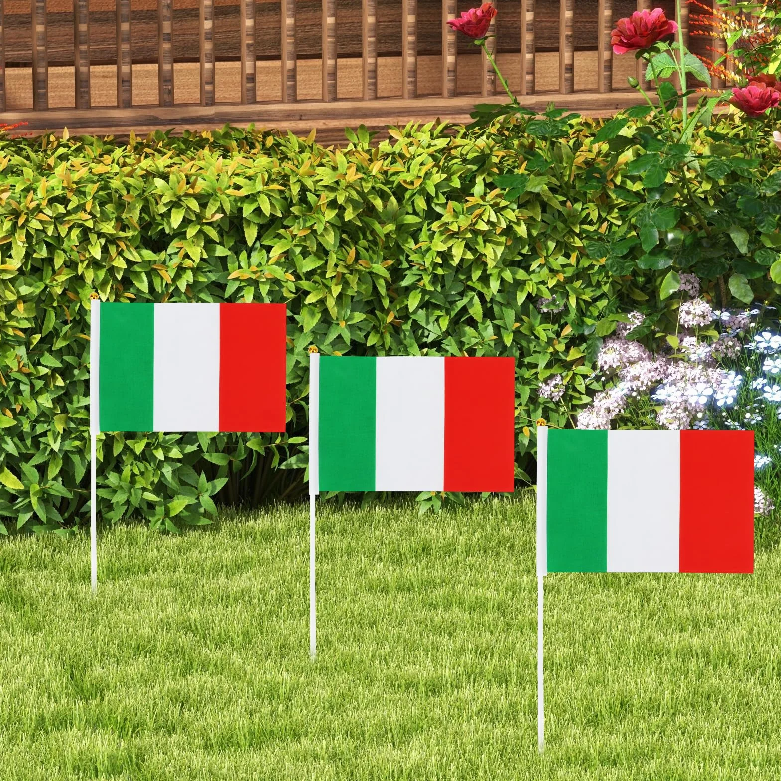 Bomtop 50 Pezzi Bandiera Italiana a Manovella 21 x 14 cm per Festa Nazionale, Eventi Sportivi, Decorazione Interna Esterna