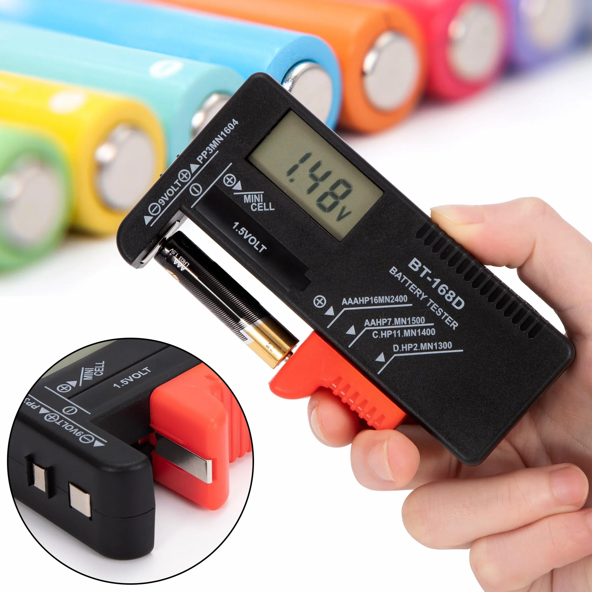 Tunejoy Tester per Batteria Digitale Universale con Display LCD per AA AAA C D PP3 9V 1.5V Bottone