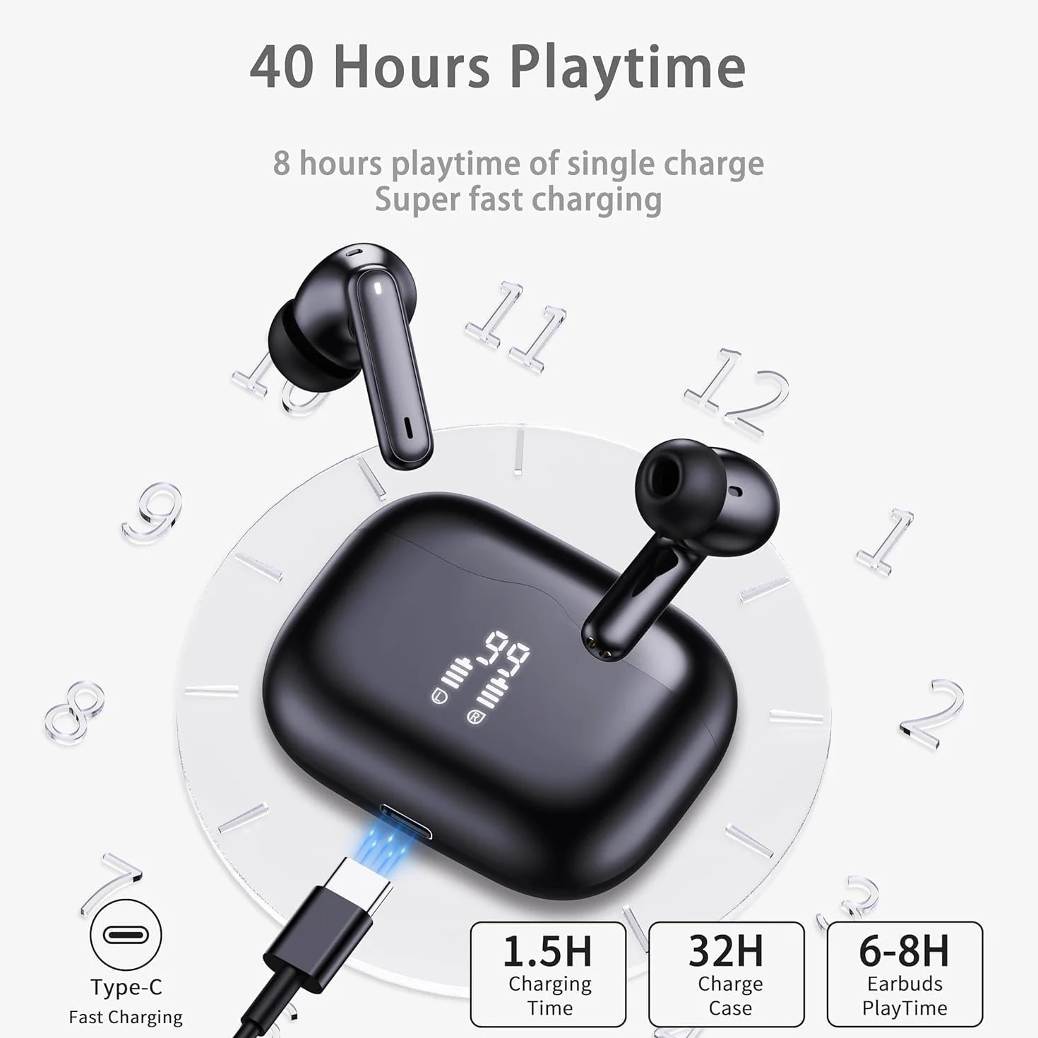 Cuffie Bluetooth 5.4 In Ear, 40 Ore Wireless con ENC, IP7 Impermeabili per iOS Android