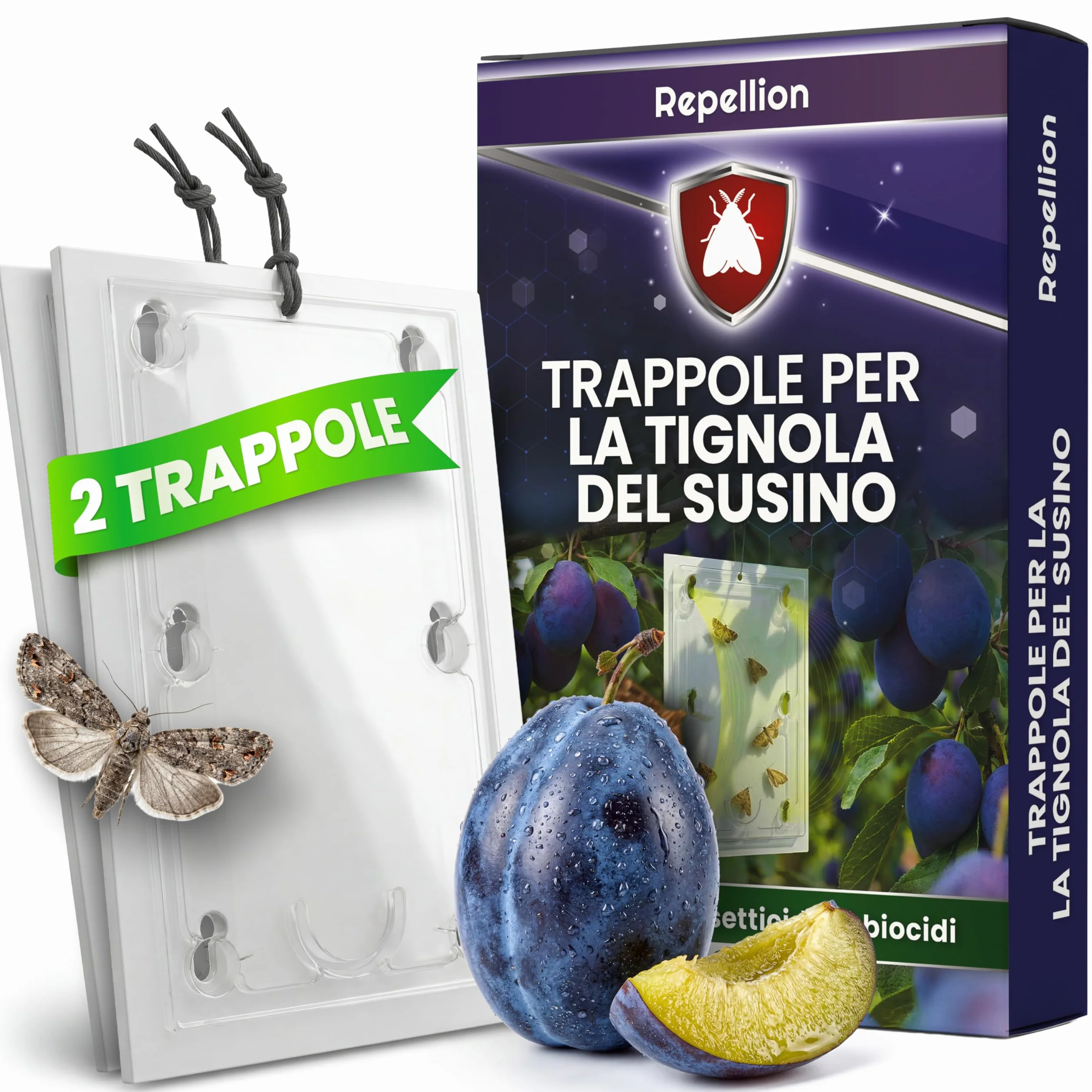 Trappola per prugne – Set di 2 trappole per prugne e alberi di prugne – Trappola per feromoni contro le mosse della frutta – Atossica e bioconforme – Combatte efficacemente l'avvolgitore