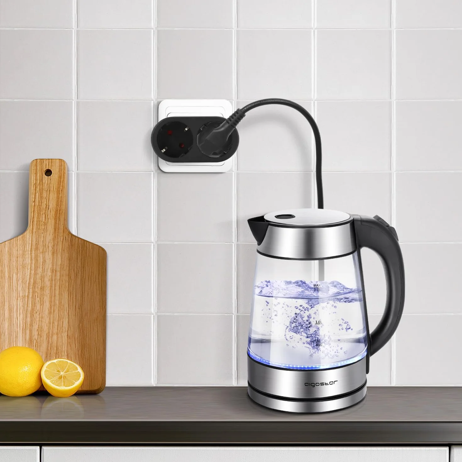 Aigostar Presa Doppia Adattatore Schuko con Protezione Bambini 16A Nero
