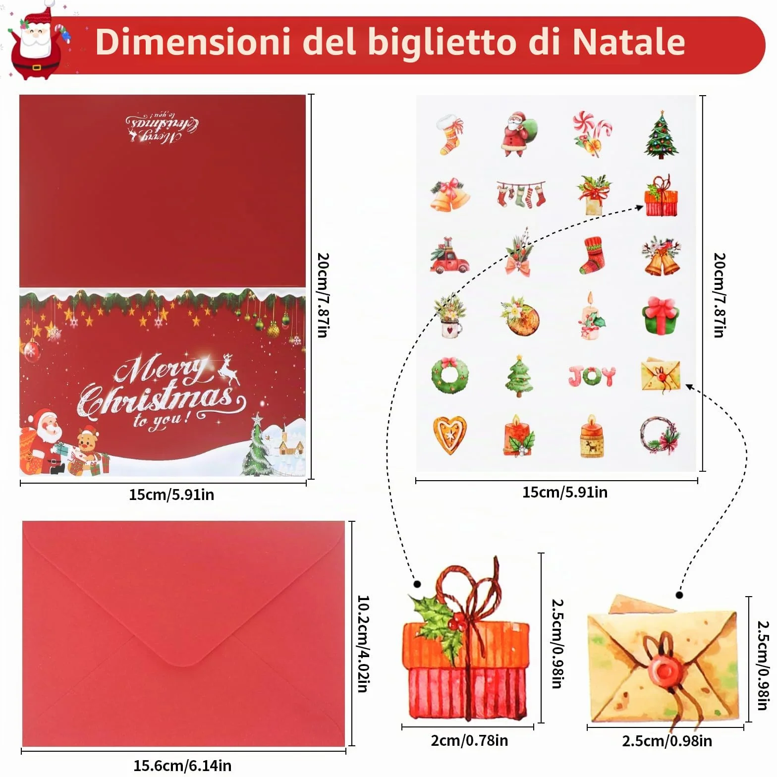 Awinker 24 pezzi Biglietto Natalizio Auguri Natale 24 Biglietti + 24 Buste