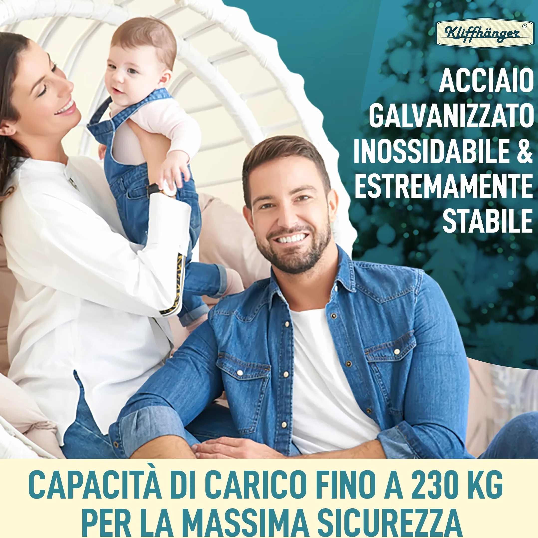 KLIFFHÄNGER Catena di Sospensione con Due Moschettoni per Sedie Sospese e Amache 50 cm