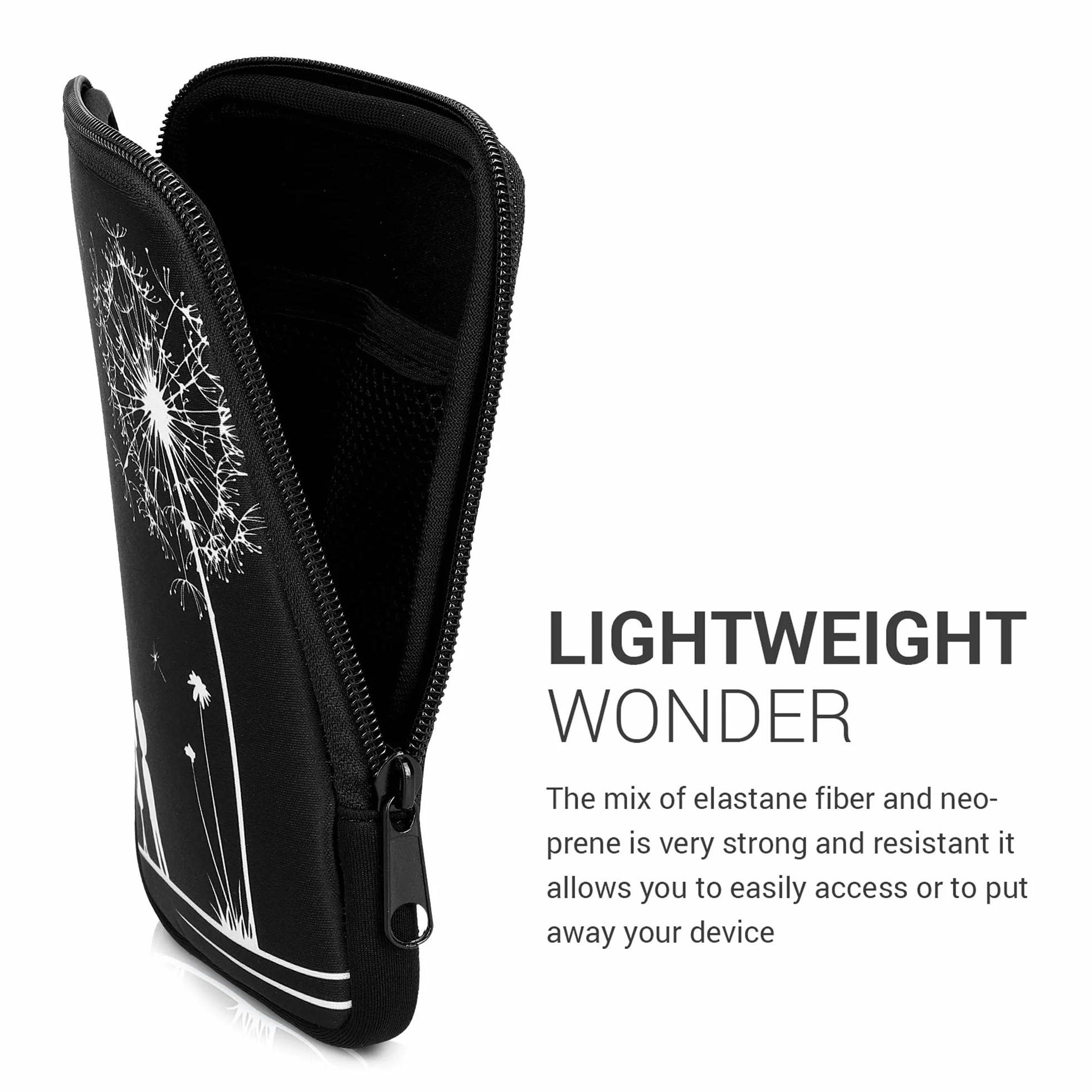 kwmobile Custodia Universale per eReader in Neoprene bianco/nero con Chiusura a Zip 17 x 12 x 2 cm