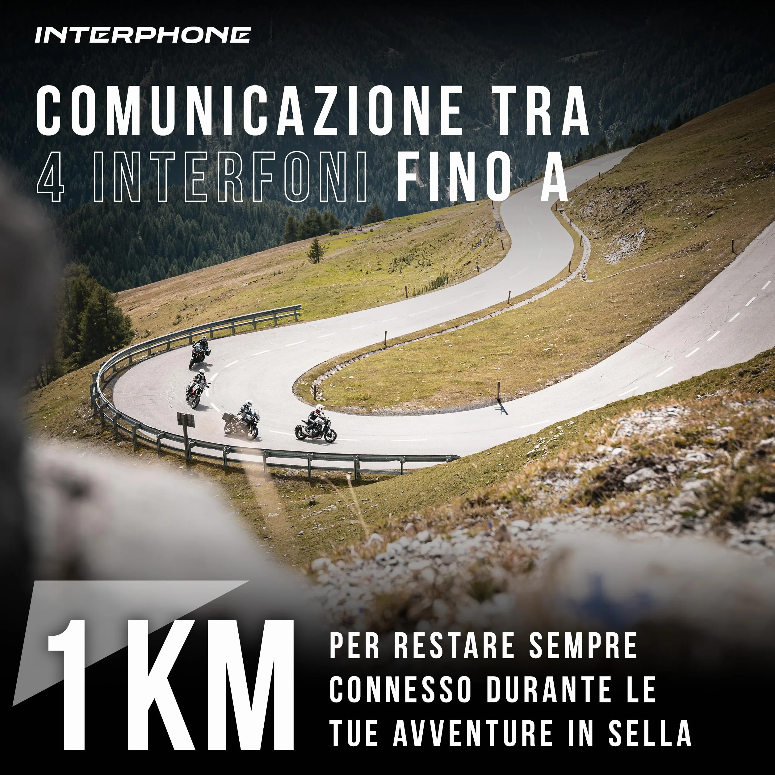 INTERPHONE SPORT HD Doppio Interfono Casco Moto Auricolari HD Hifi 40mm 4 Motociclisti 1Km Autonomia 20 Ore Impermeabile GPS TFT Universale 2024