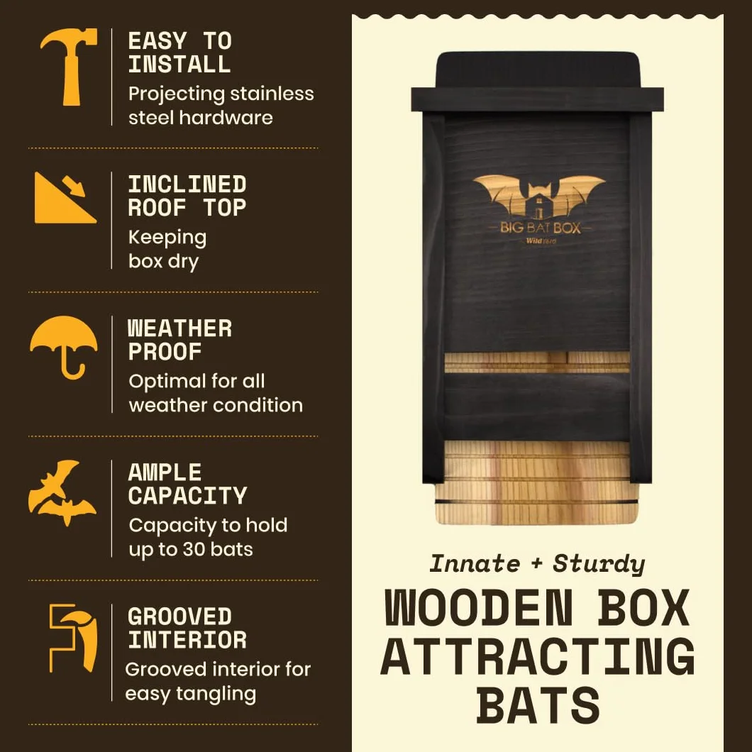 Wildyard Bat House For Outdoors - Casa Nera per Pipistrelli all'Aperto - Bat Box Senza Vernice all'Interno