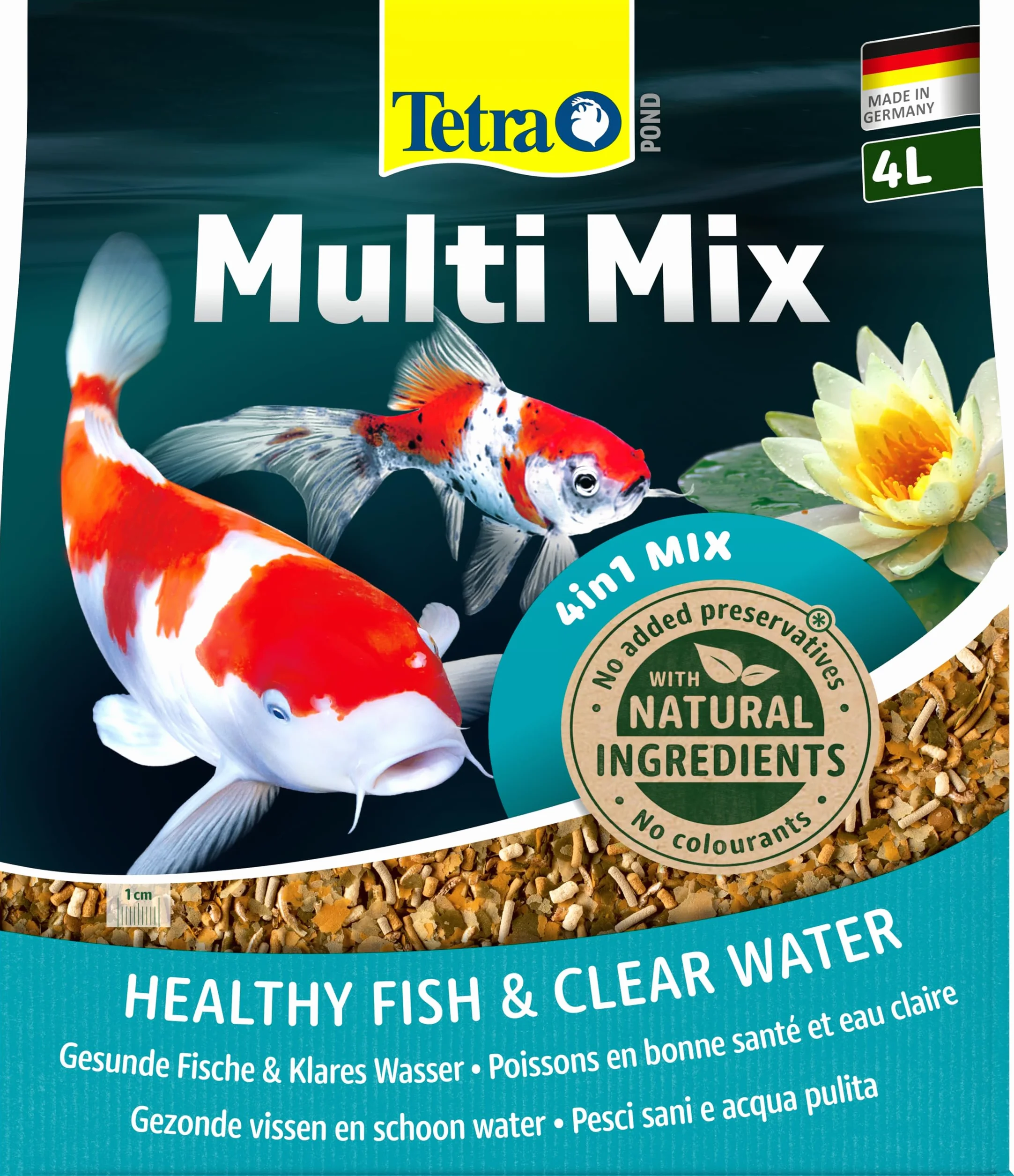 Tetra Pond Multi Mix 4 L Mangime per Pesci, Composto da 4 Diversi Tipi di Cibo (Cibo in Scaglie, Bastoncini, Gammarus, Wafer)