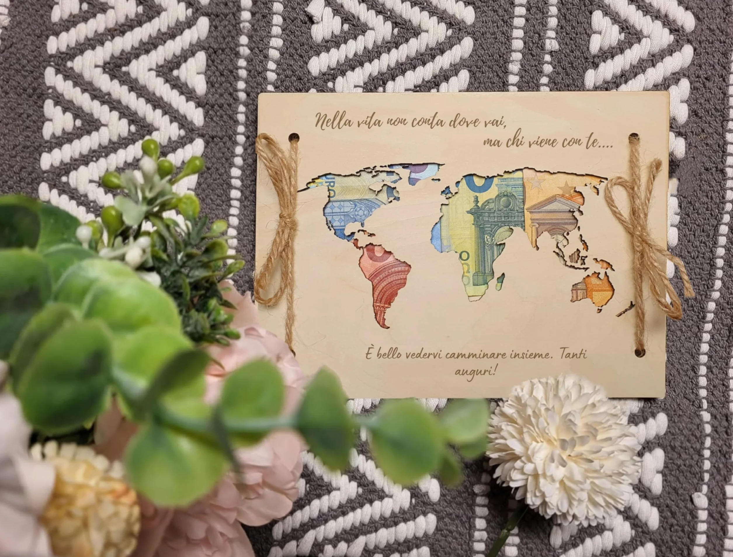 Regalo porta soldi matrimonio Busta Biglietto auguri di nozze Mappamondo in legno Carta Geografica