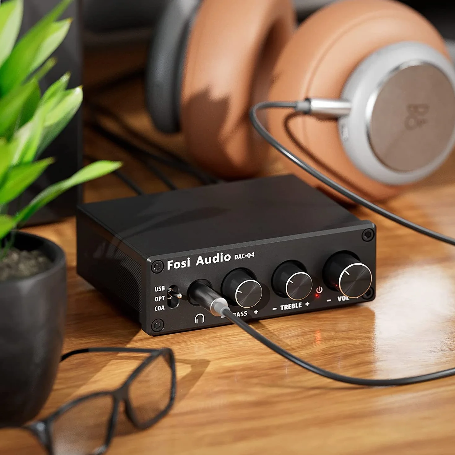 Fosi Audio Q4 DAC Amplificatore per Cuffie, Mini DAC USB C Hi-Res 32bit/768kHz, Uscita 3,5mm RCA, Ingresso Ottico Coassiale, per PC Home Theatre