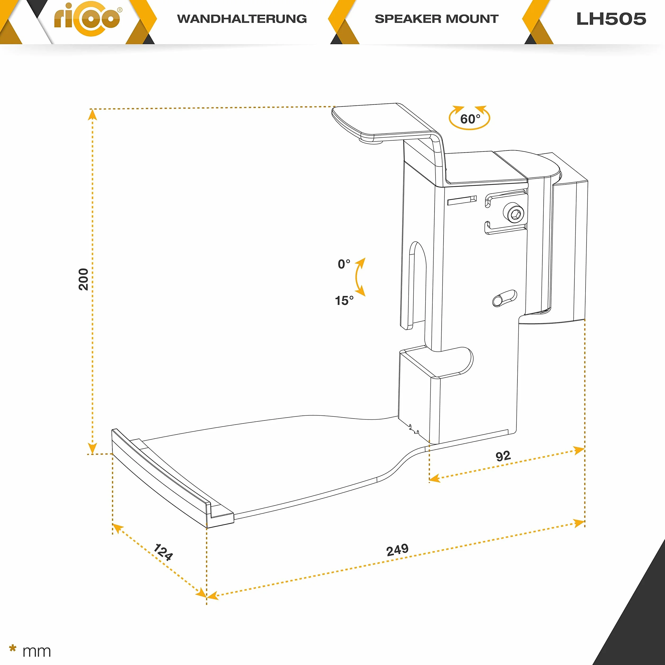 RICOO Supporte altoparlanti LH505-B da parete per Sonos Play:5 Braccio girevole e inclinabile
