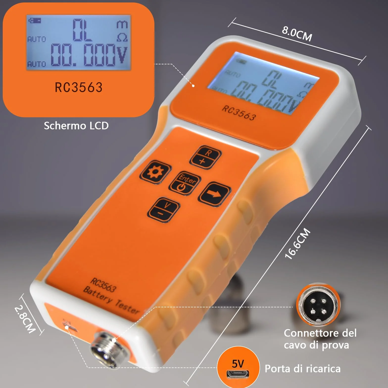 Tester di Resistenza Interna Batteria 1uΩ~200Ω/0~±100VDC, Misuratore Tensione e Resistenza Interna per Acido al Piombo, Ioni Litio, Fosfato Ferro Litio