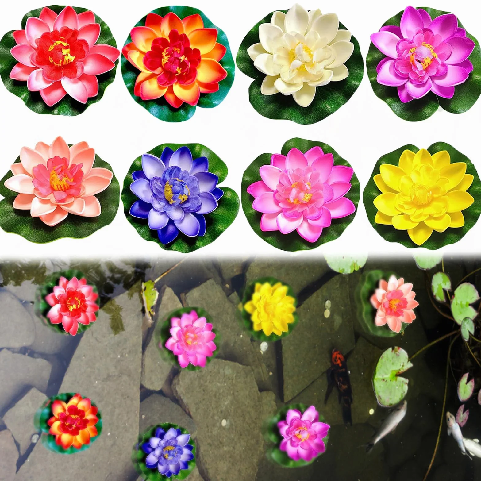 Fiori di Loto Artificiali, 8 Pezzi Fiore Artificiale Galleggiante, Fiore di Loto Artificiale, Fiore di Loto Galleggiante, Fiori Galleggianti Ninfee Finte Galleggianti per Laghetti Finti Galleggianti