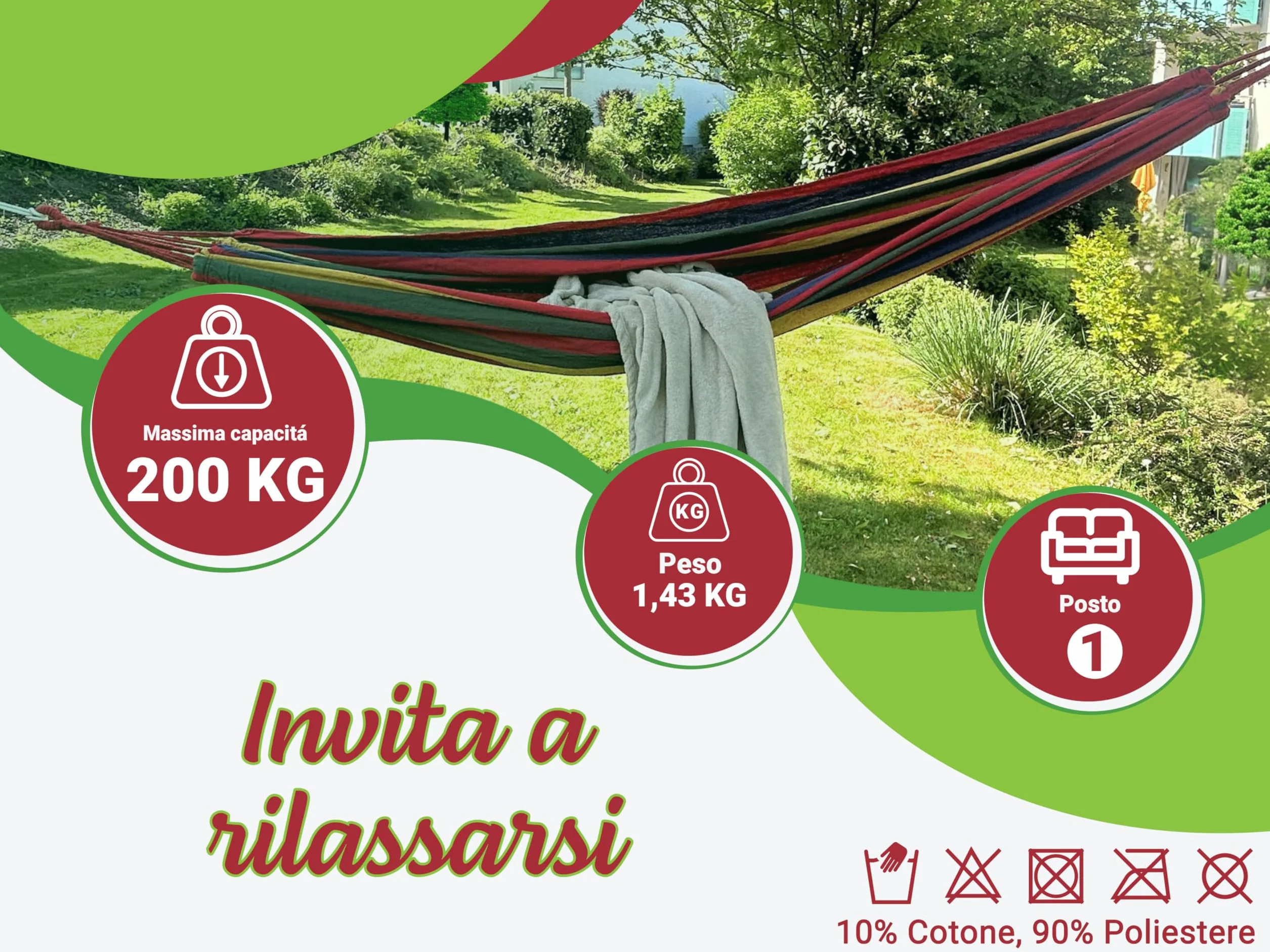 ZOLLNER Amaca da Giardino 210x150 cm, Ultra Leggera, Traspirante, Asciugatura Rapida, Tasca Trasportabile, Rossa