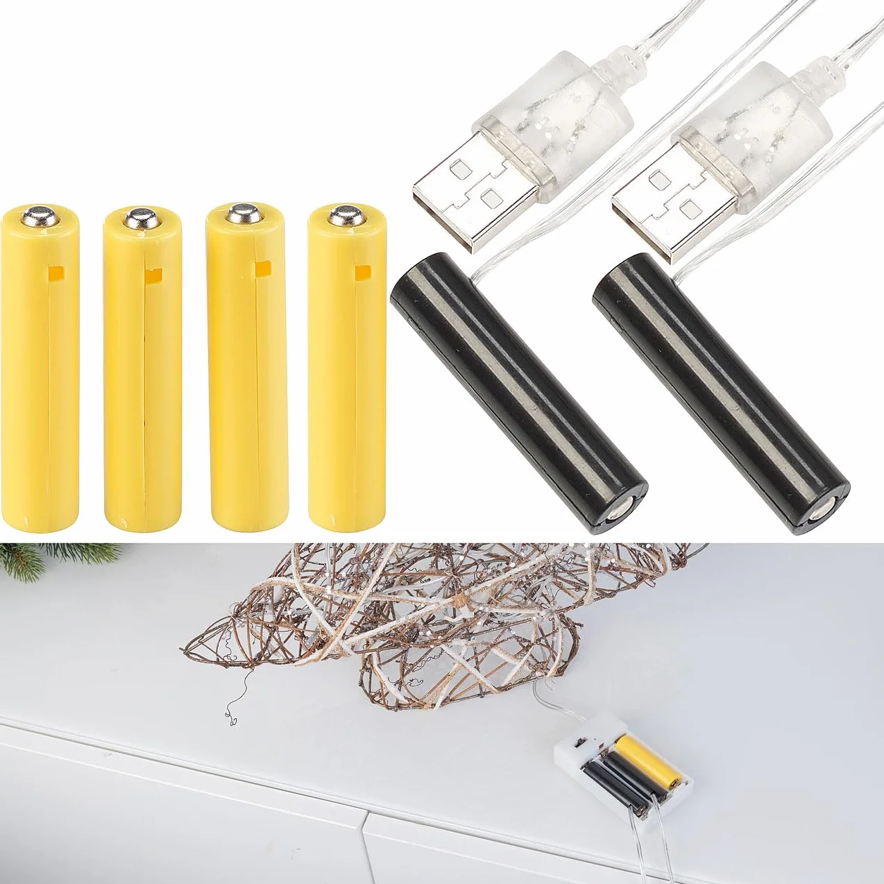 Revolt Adattatore di batteria USB universale 4 pezzi per dispositivi 3V 4,5V AA AAA