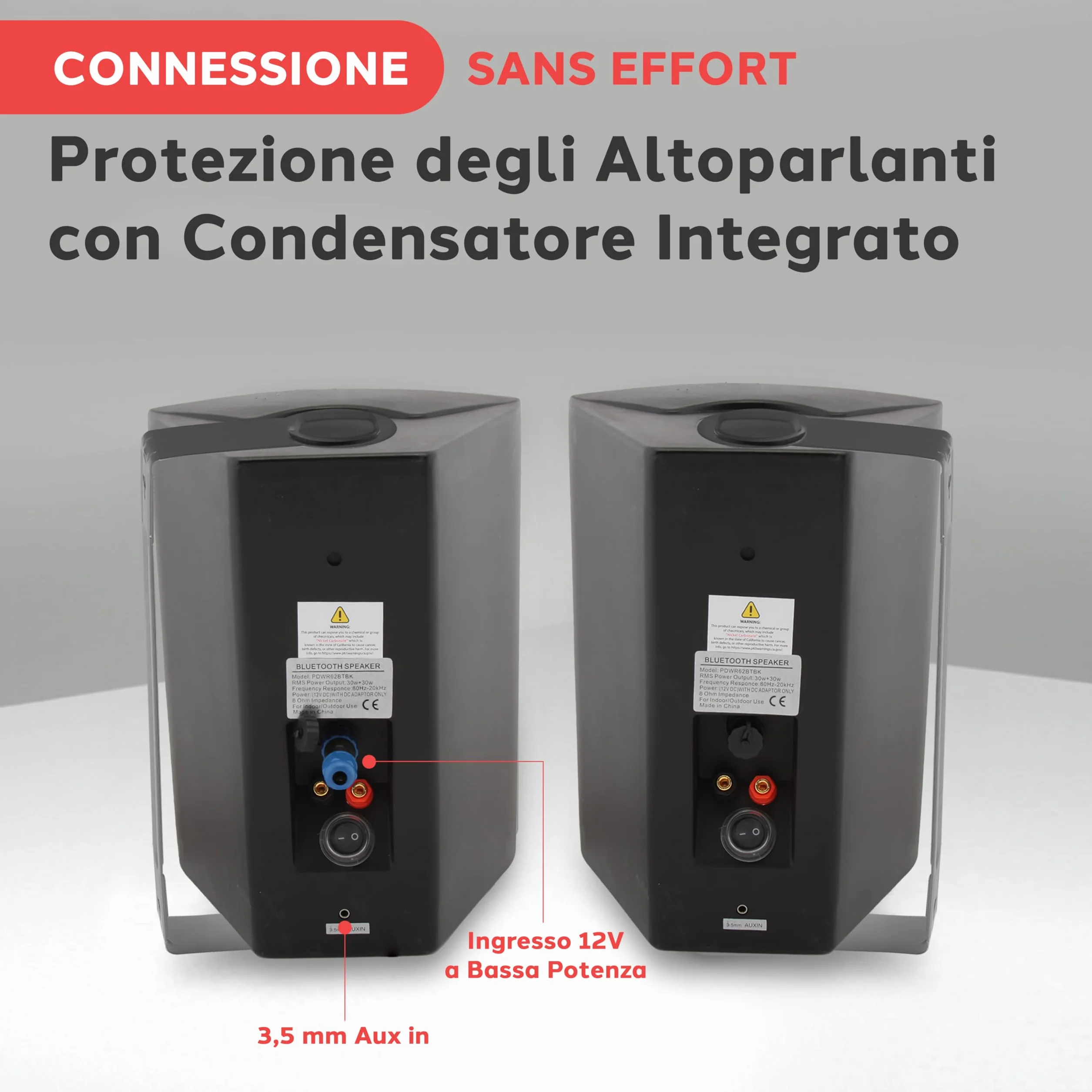Pyle Coppia Cassa Bluetooth Parete Altoparlanti Resistente Acqua IP44 Interni Esterni Bassi Potenziati Nero