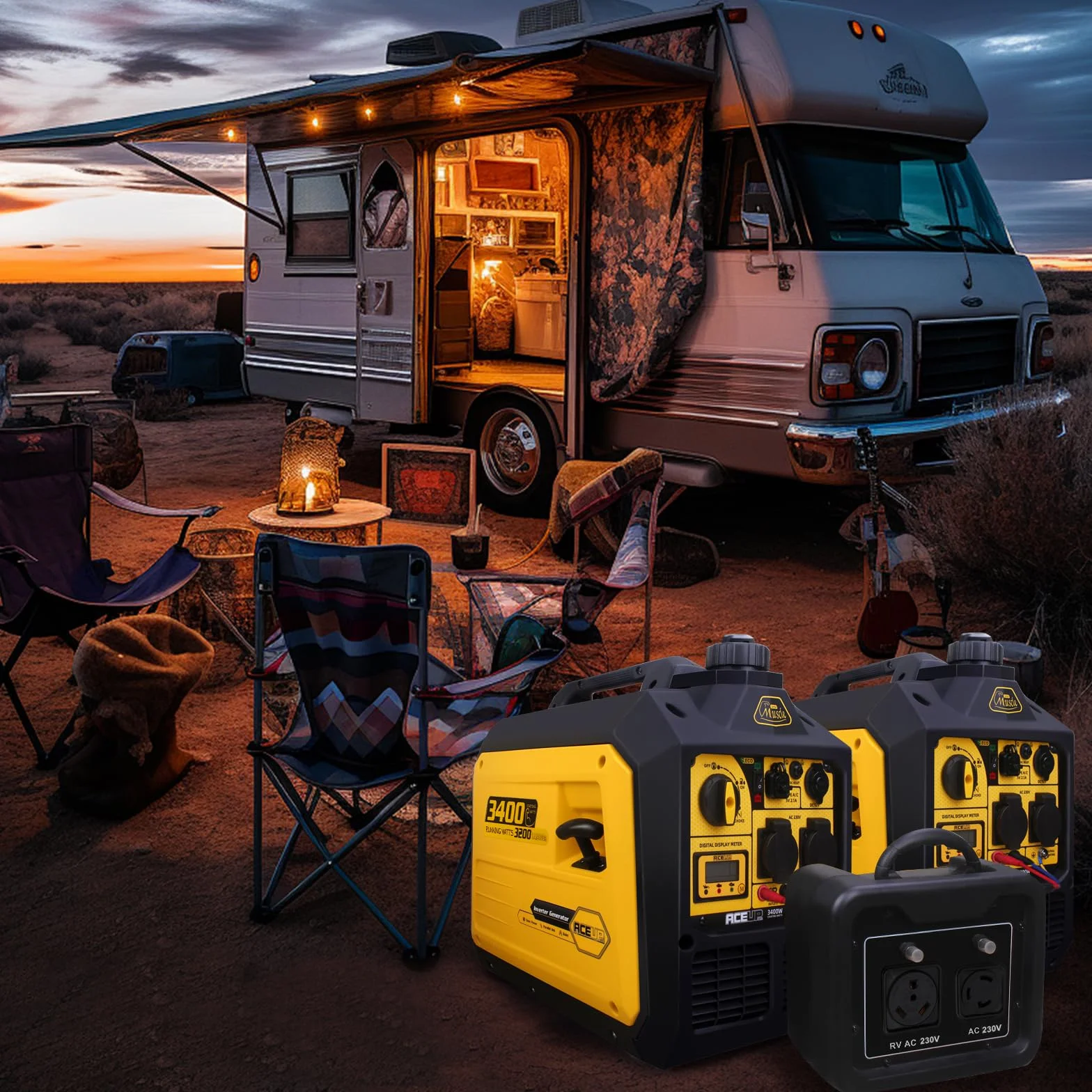 Aceup Energy 3400W Generatore Inverter Generatore di Corrente Benzina con Display Digitale Prese Multiuso Modalità Eco, per il Campeggio L'esterno, L'uso domestico Portatile e Silenzioso
