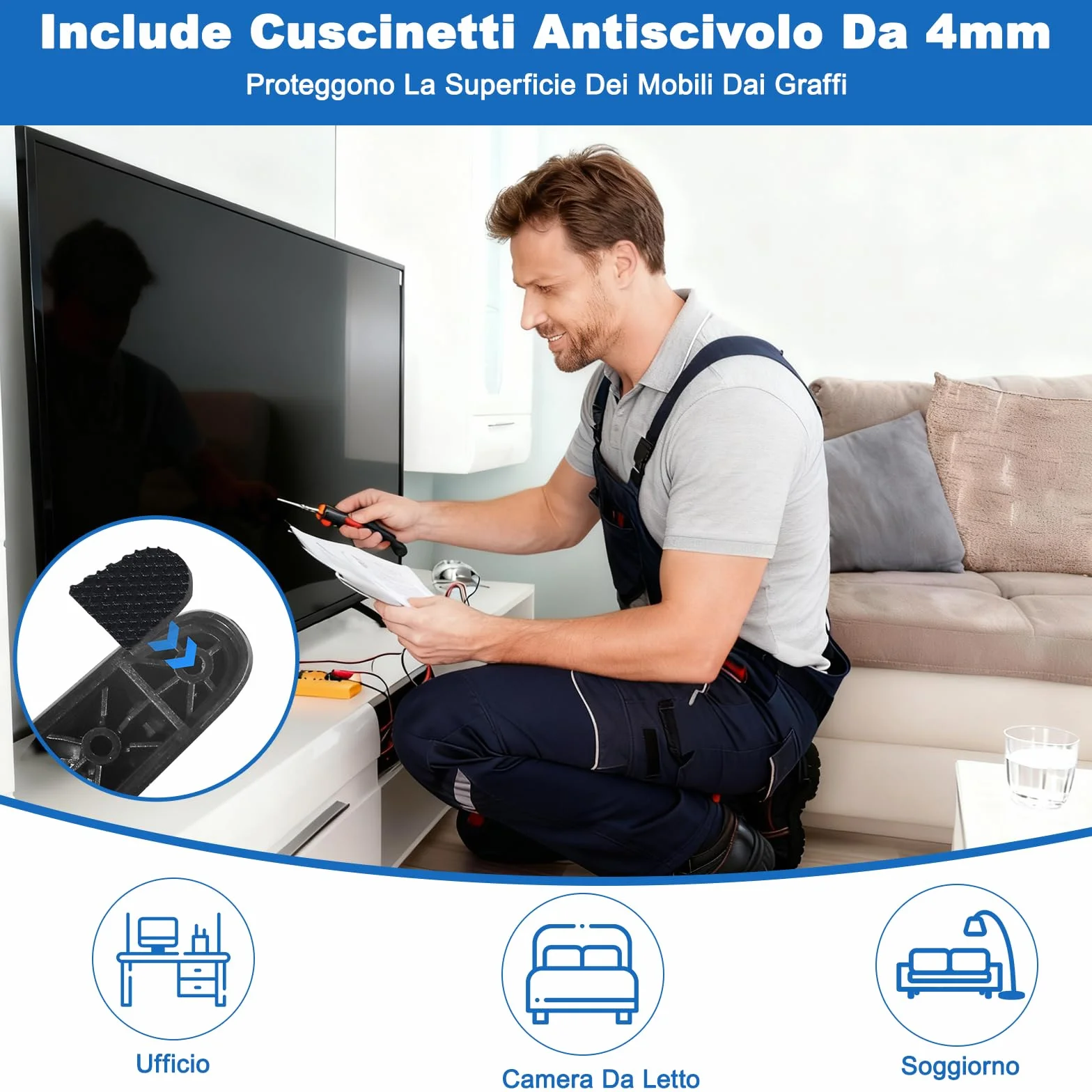 Piedini Supporto TV Universali Nero 20-65 Pollici Regolabile in Altezza ABS Base Antiscivolo 2 Pezzi