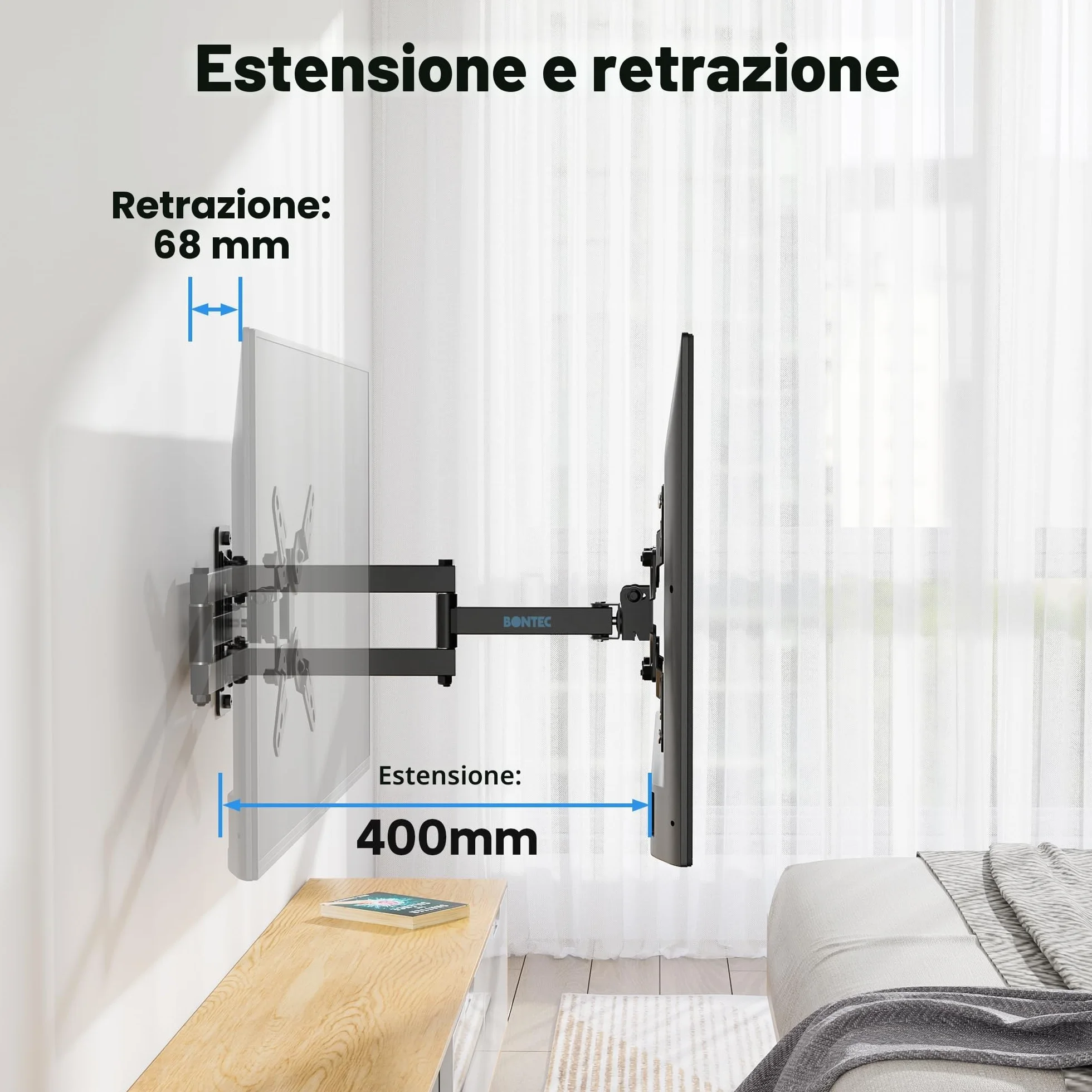 BONTEC Supporto TV Parete 13-42 Pollici, Staffa TV Universale Girevole Inclinabile Rotazione 360°, VESA 200x200, 20 Kg