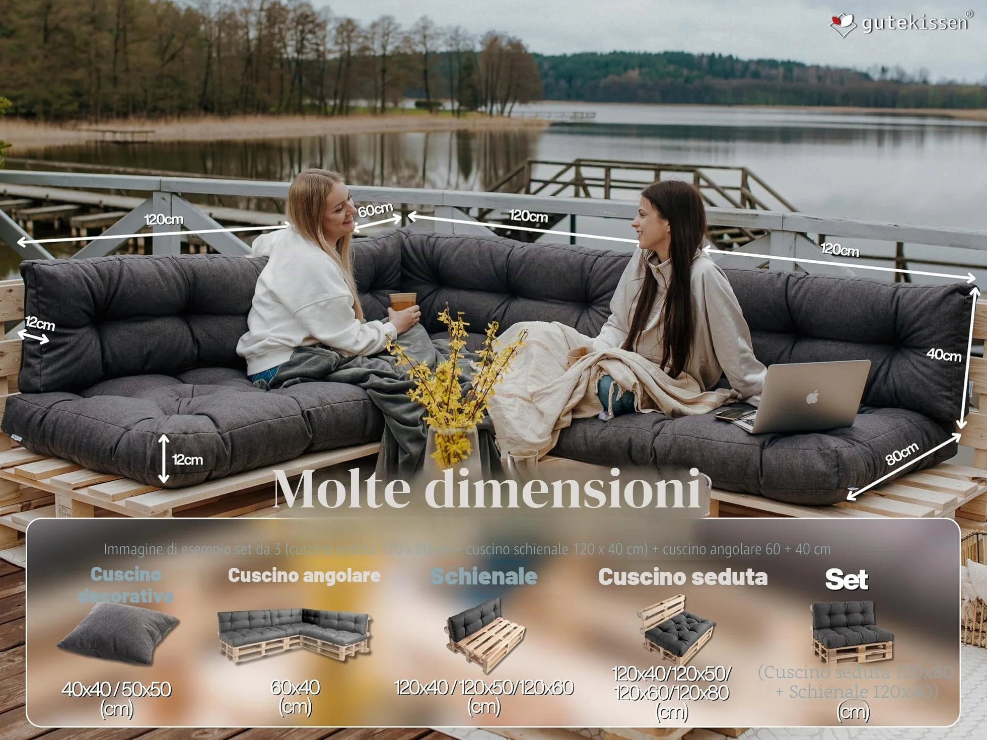 Gutekissen® Cuscini per Pallet per Divano da Giardino - Trapuntati PPI (Schienale 120x40, gesteppt Lime)