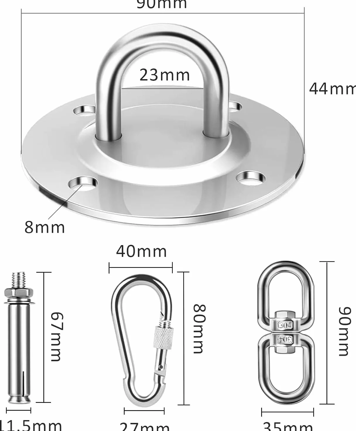 Gancio Soffitto in Acciaio Inox - Fino A 450KG con Rotazione A 360° - Gancio per Carico Pesante - per Sospensione
