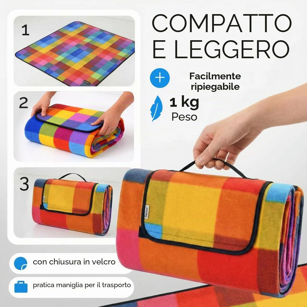 Detex Coperta da Picnic XL 200x200 Impermeabile Isolante 4-6 Persone