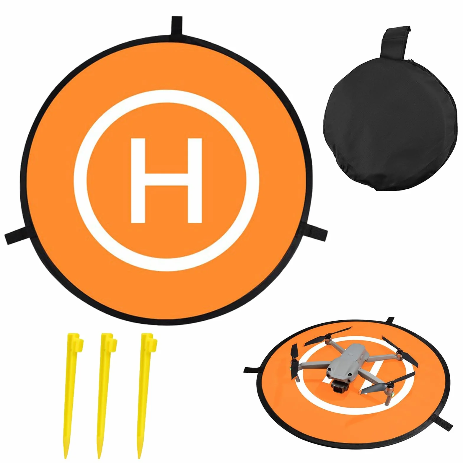Helipad Dronepad, Drone Landing Pad, Pieghevole, Tappeto di Atterraggio, Arancione, Diametro 55cm, con Borsa
