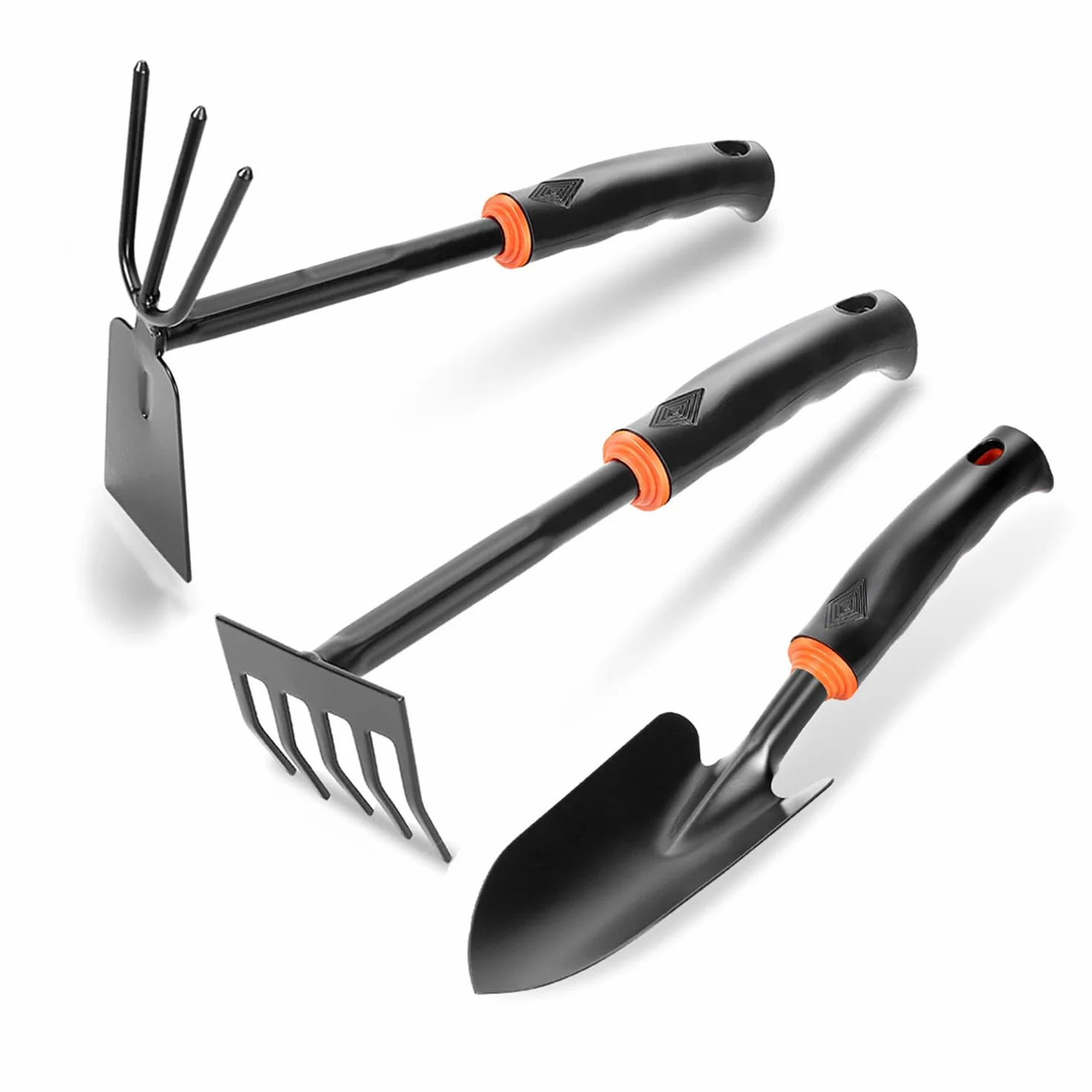 Set Attrezzi da Giardino 3 Pezzi - Cazzuole, Trapianto di Vanga e Rastrello - Utensili in Acciaio al Carbonio per Piante