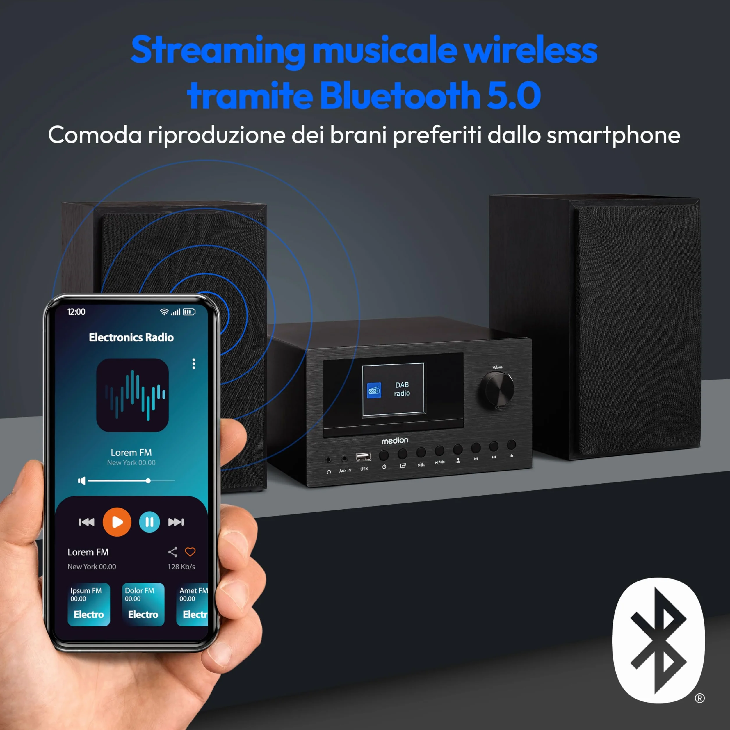 MEDION P85003 Micro Audio System Radio Internet Dab+ FM Bluetooth USB AUX 2x150 W Nero