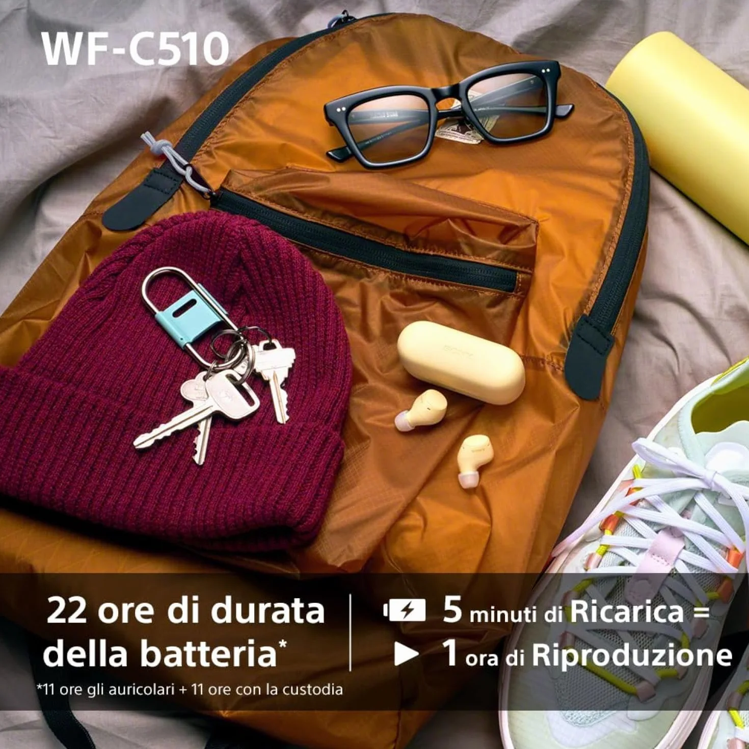 Sony WFC510 True Wireless Cuffie Bluetooth Multipoint IPX4 Spotify Tap Ricarica Rapida 22h Nero